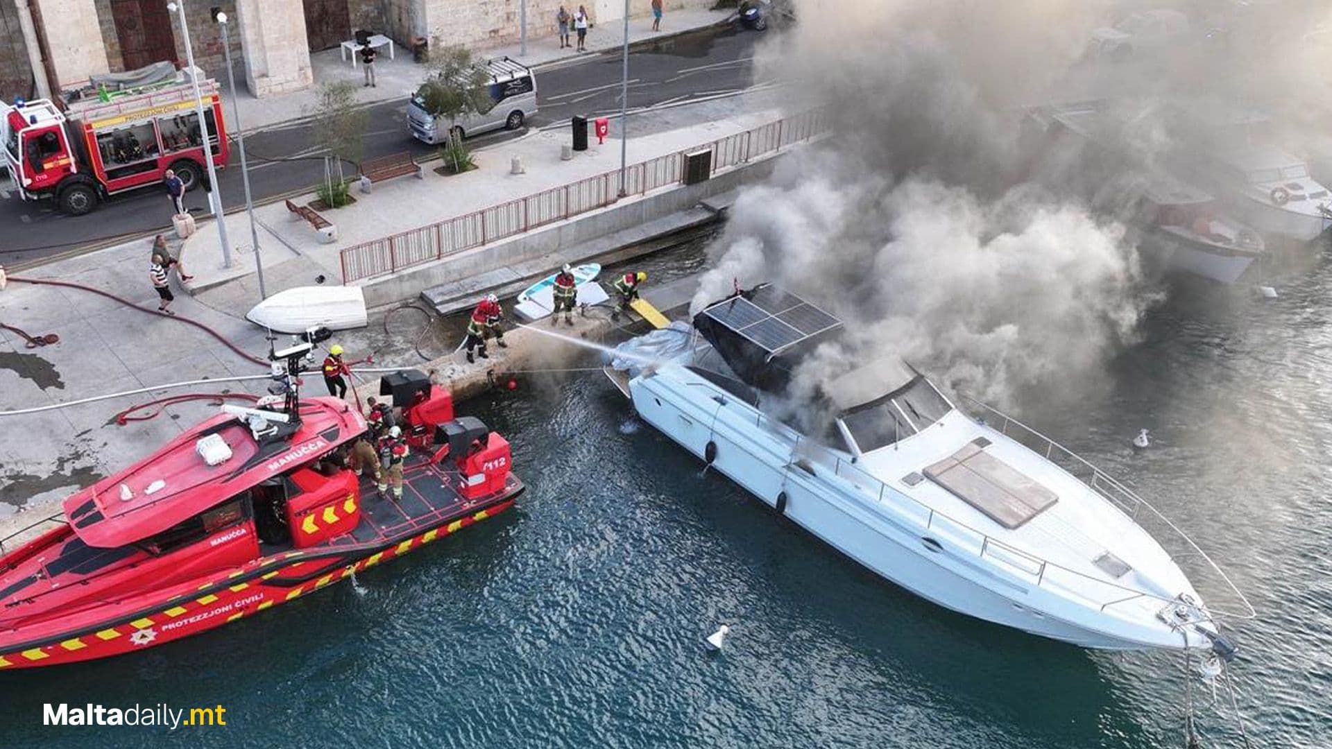 Civil Protection Put Out Yacht Fire In Kalkara