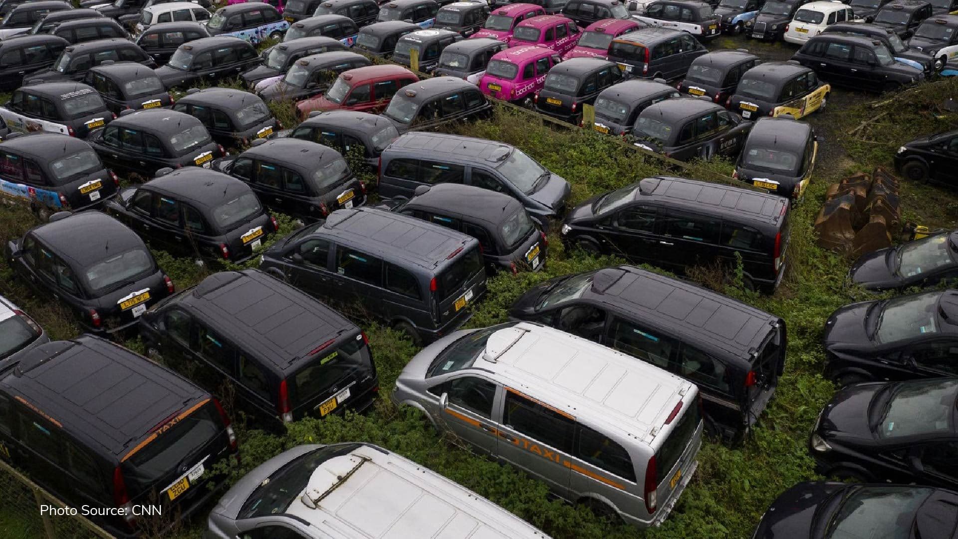Hundreds of taxis left in fields as work in London dries up