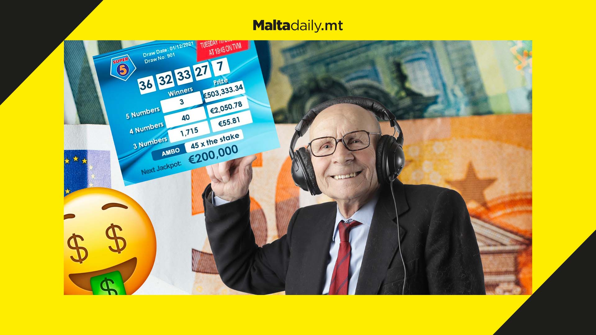 3 lucky winners have split Malta’s whopping €1,510,000 Super 5 jackpot