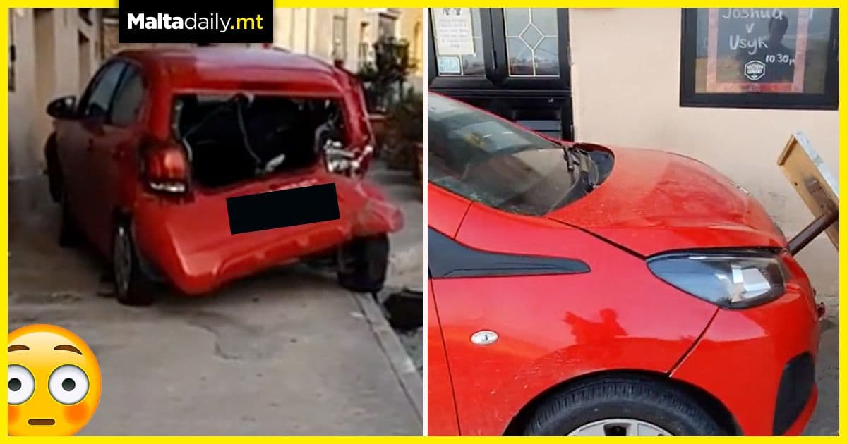 WATCH: Highly damaged car abandoned on Mellieha pavement in front of bar