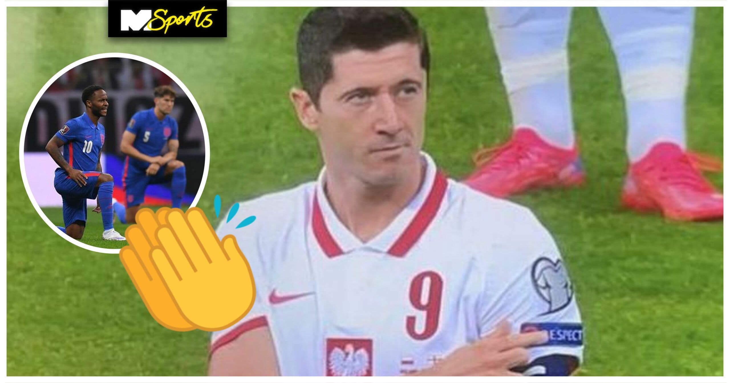 Robert Lewandowski points to respect sign as Polish fans boo England players for kneeling
