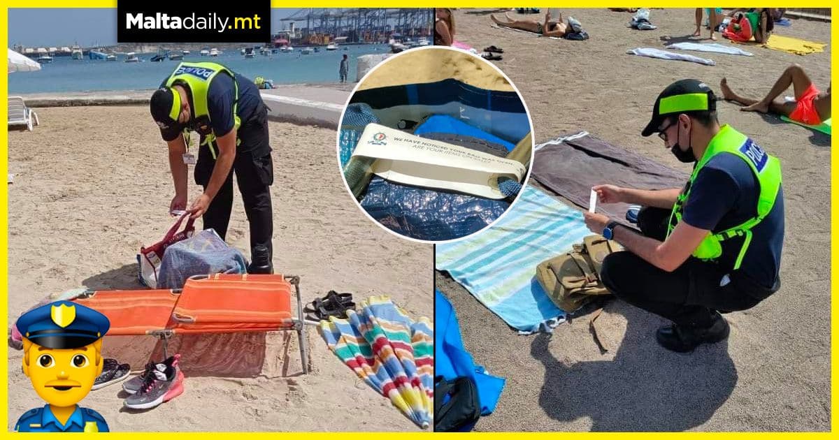 Police leaving safety notes on open bags across Maltese beaches