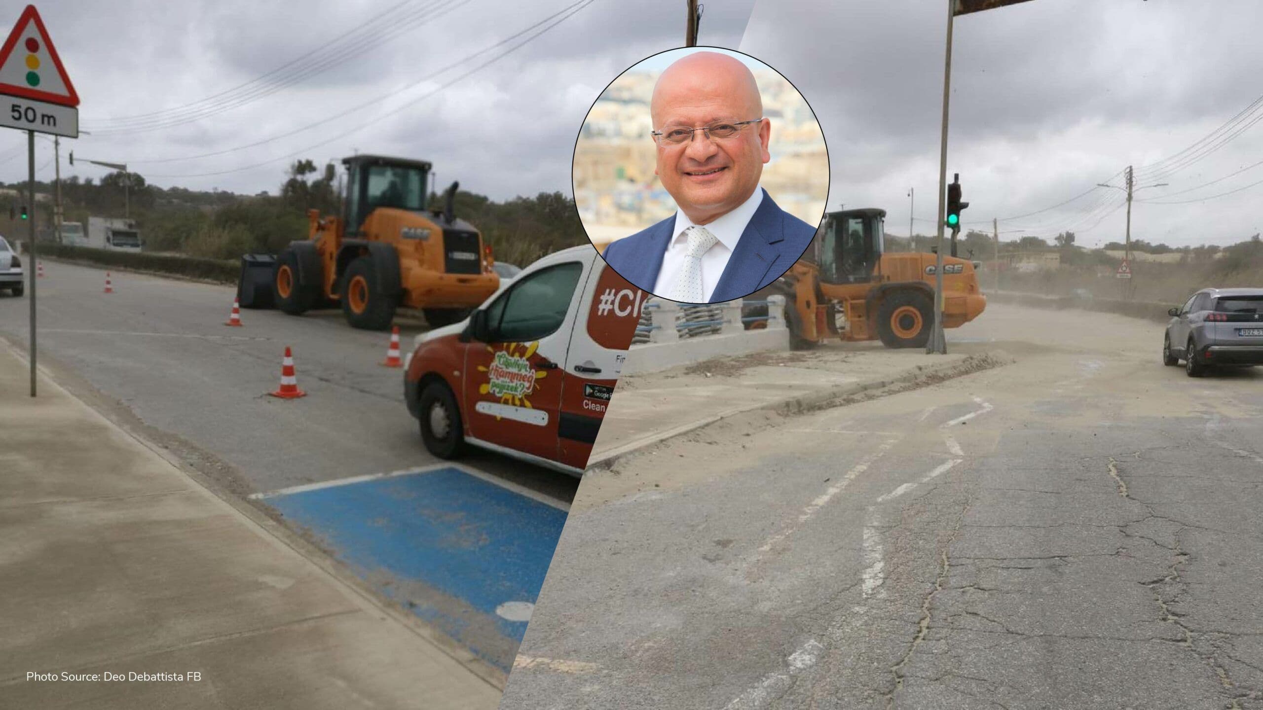 Works to clear up Għadira road after heavy winds take over Malta on Friday