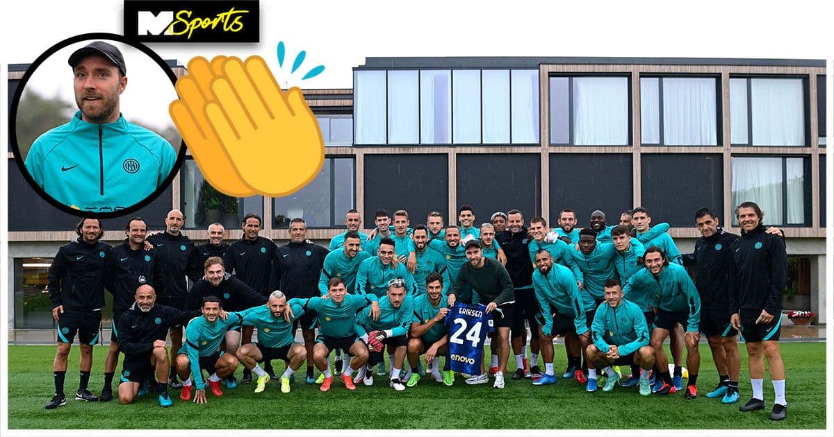 Christian Eriksen visits teammates in Milan