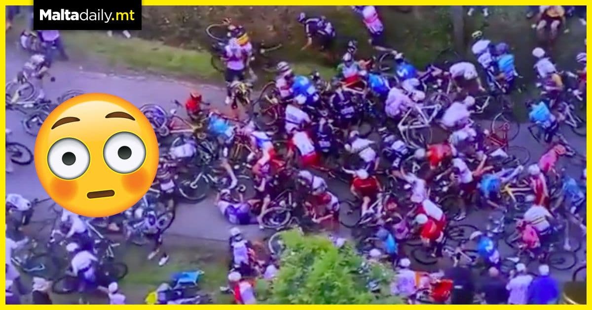 WATCH: Mass pile-up at Tour De France opening after cyclist stumbles