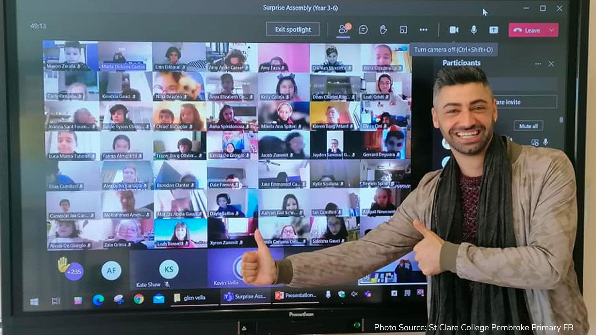 Glen Vella surprises students during online lesson