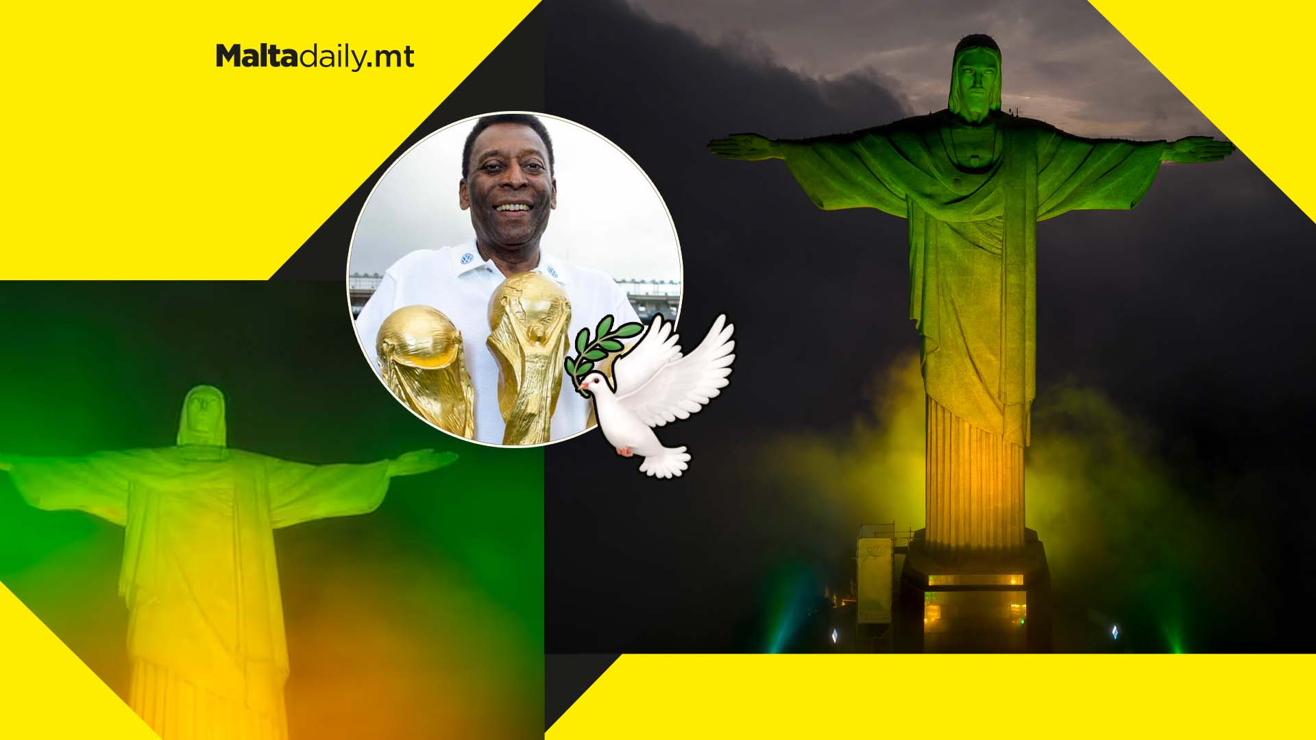 Christ the Redeemer lit up green and yellow to mourn Pele