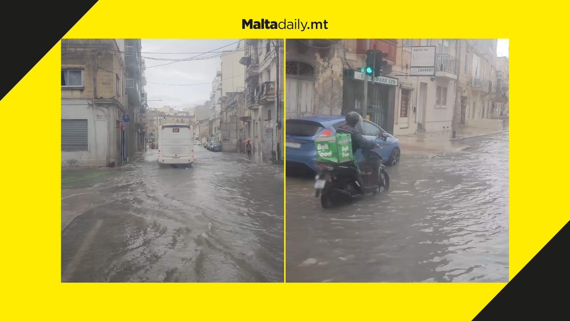 Food delivery courier stranded in Imsida floods after heavy rainfall on Saturday