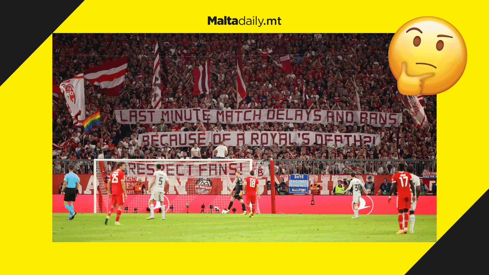 International football fans protest suspension of games due to Queen’s death