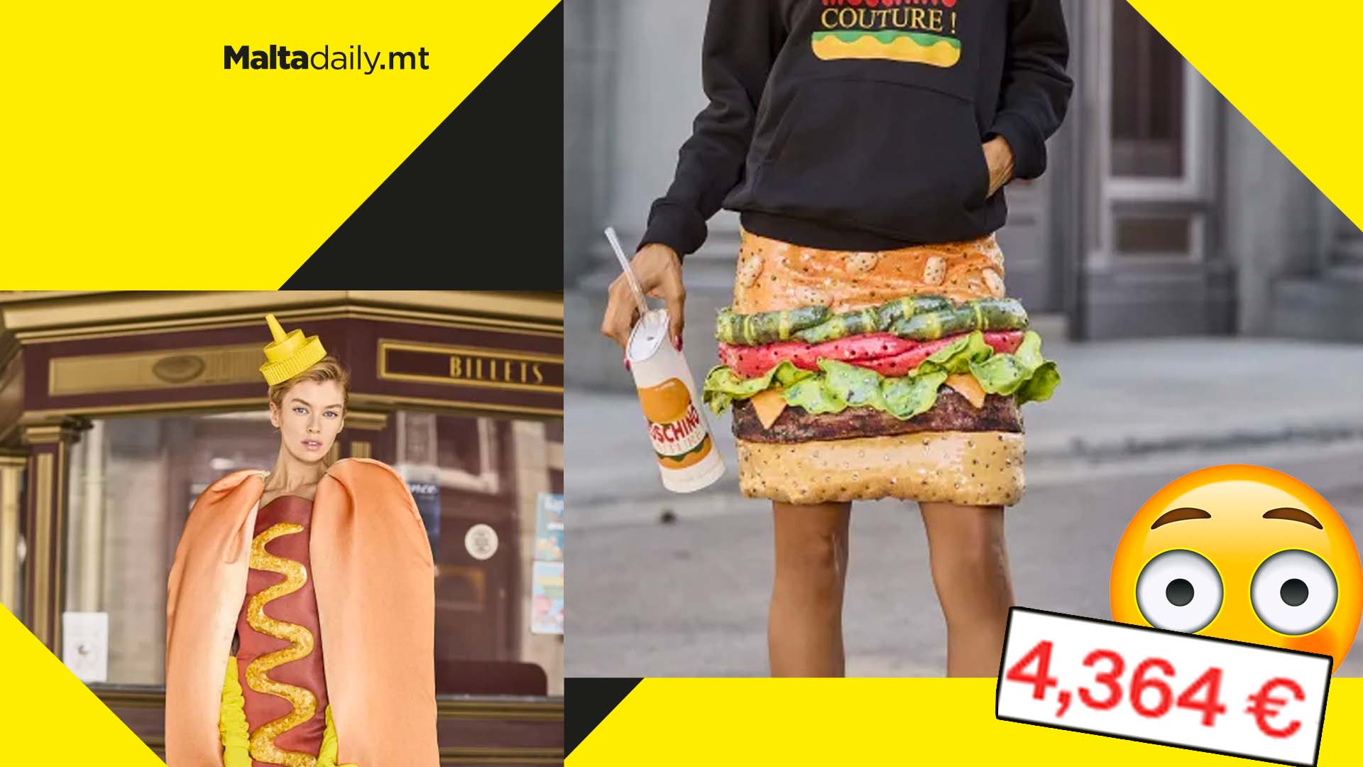 Moschino 2022 collection includes a hamburger skirt and a hot dog outfit