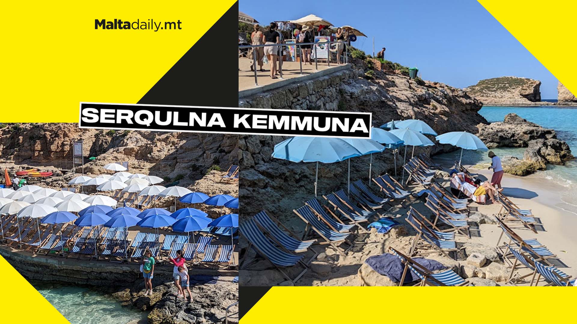 Comino filled with deckchairs before visitors make their way to the island