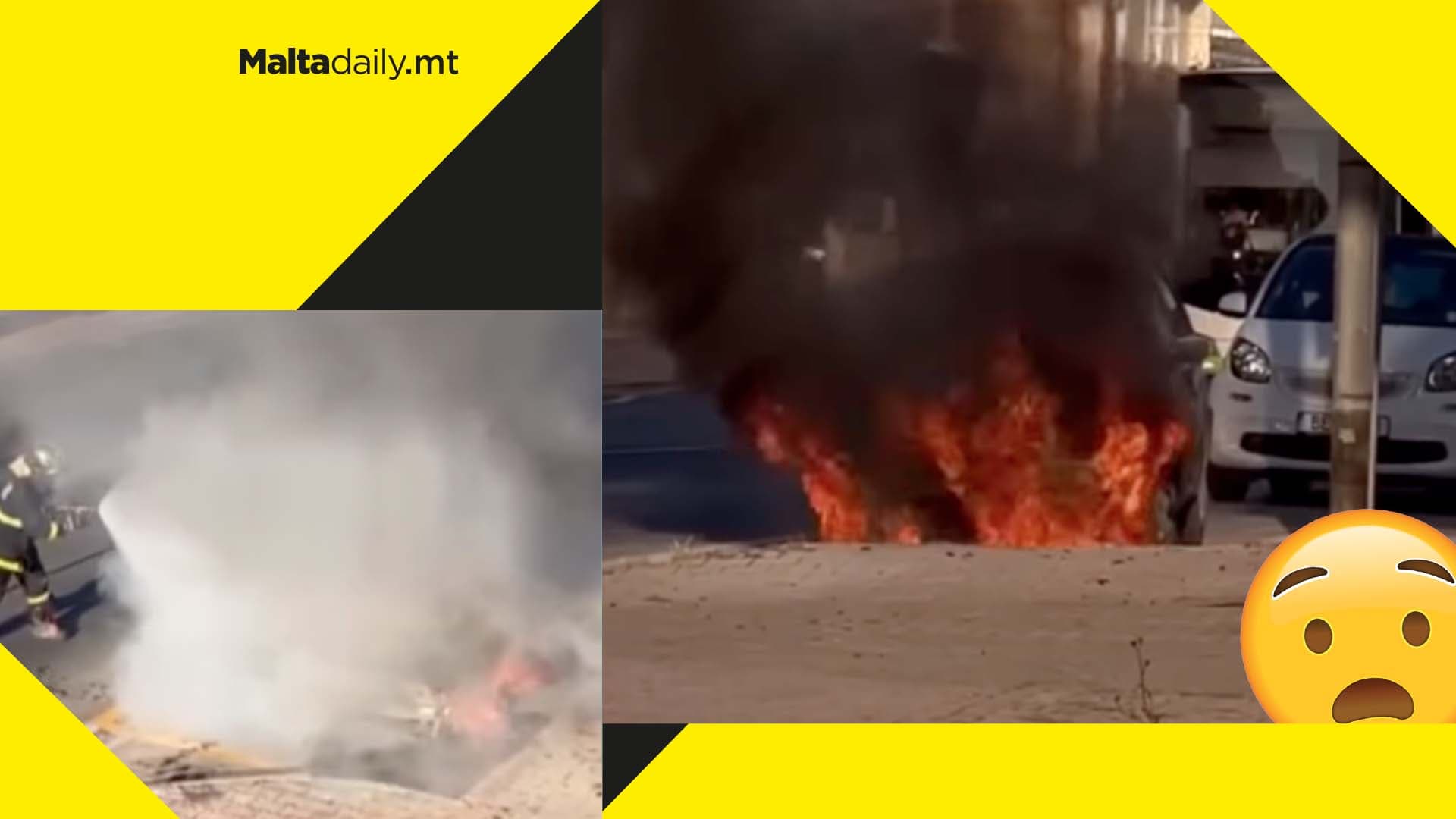 WATCH: Car on fire in Mosta as Civil Protection officials rush to extinguish blaze