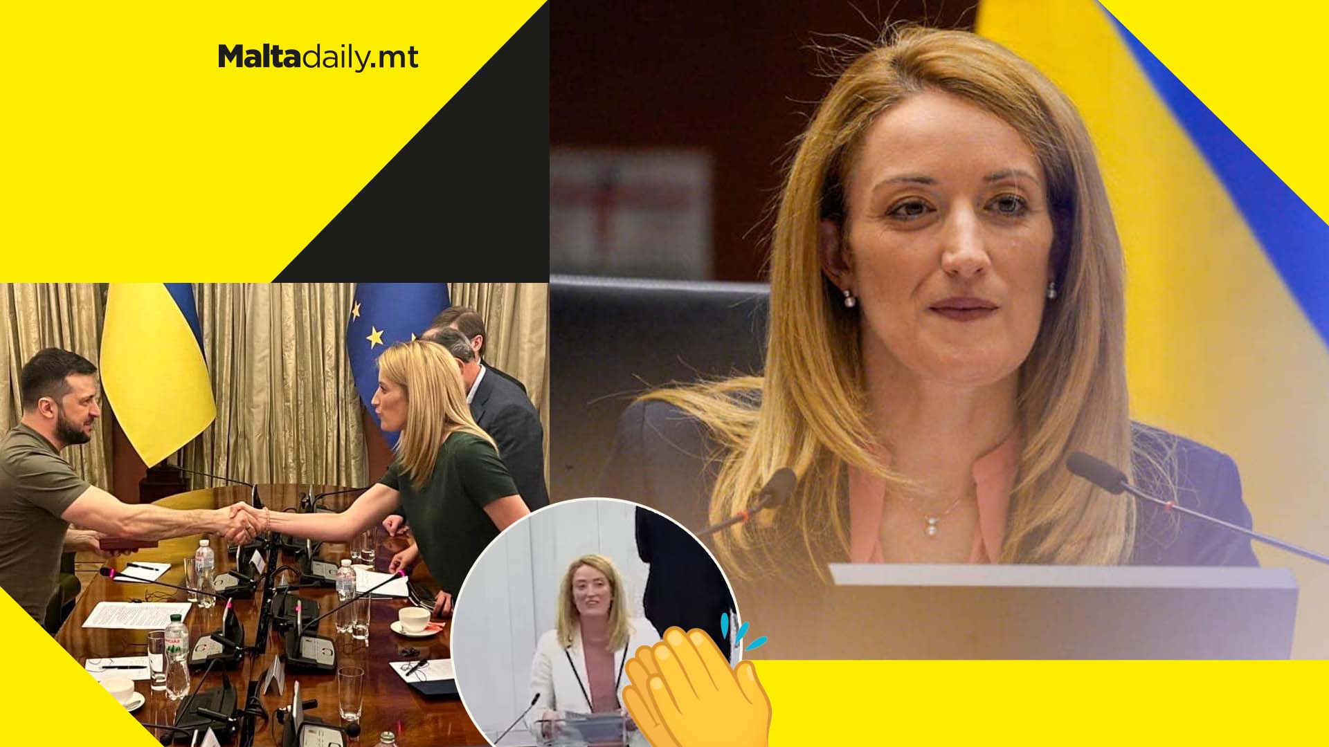 Roberta Metsola welcomed by applause after visiting war-torn Ukraine