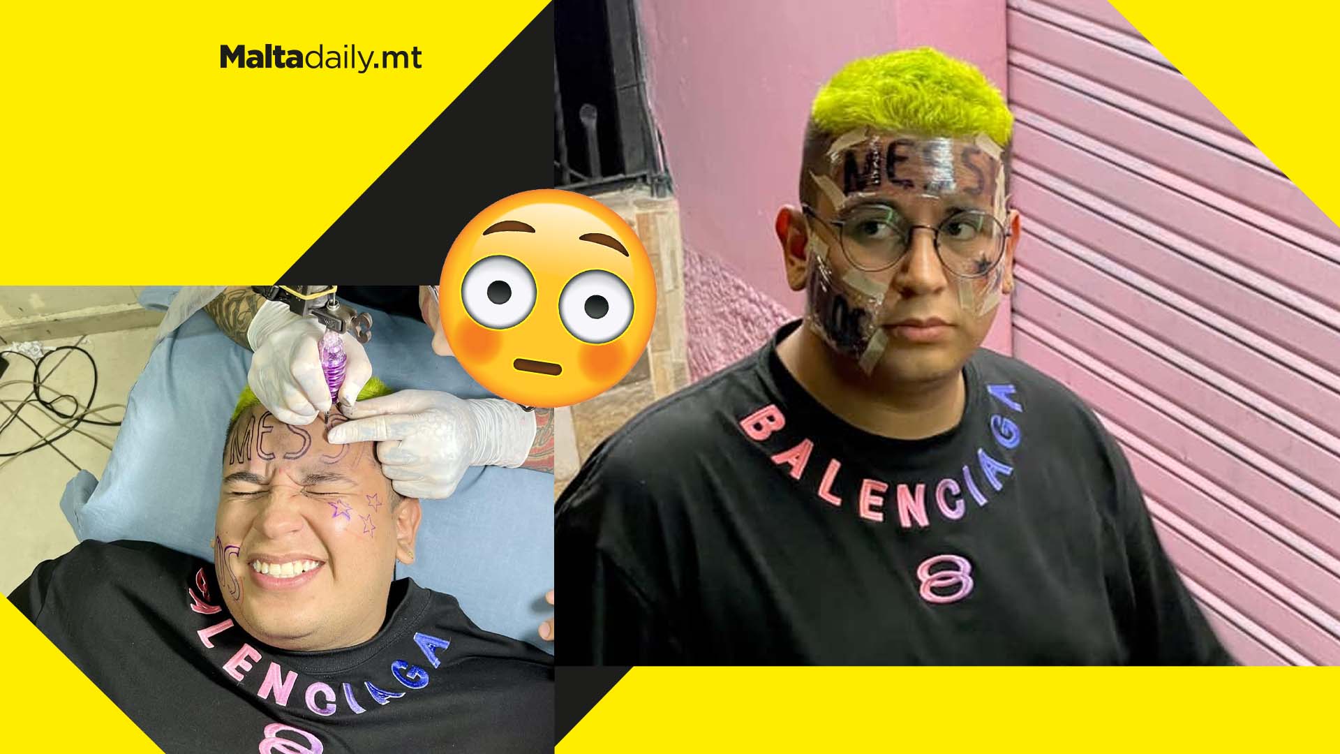 Messi fan tattoos name of player and D10S on his face