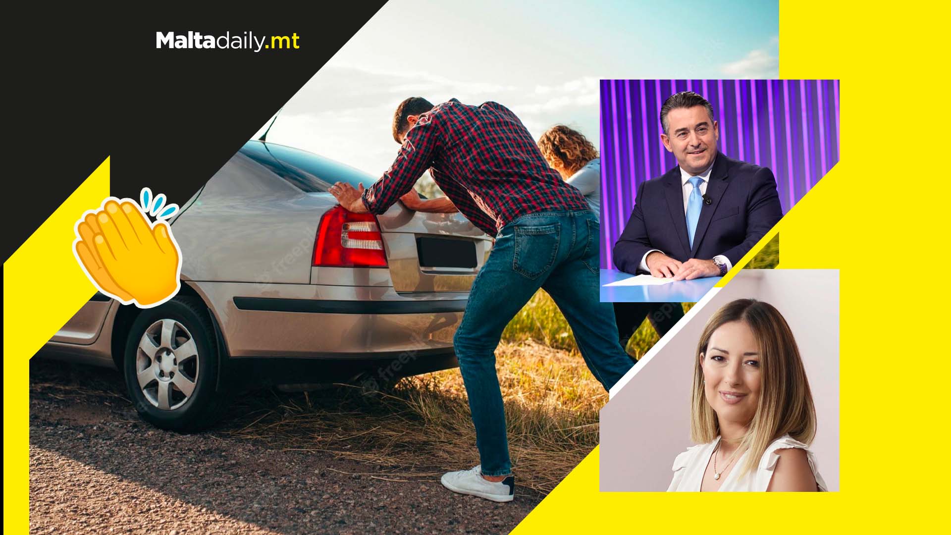 PN leader helps Rachel Cachia push her car after it broke down