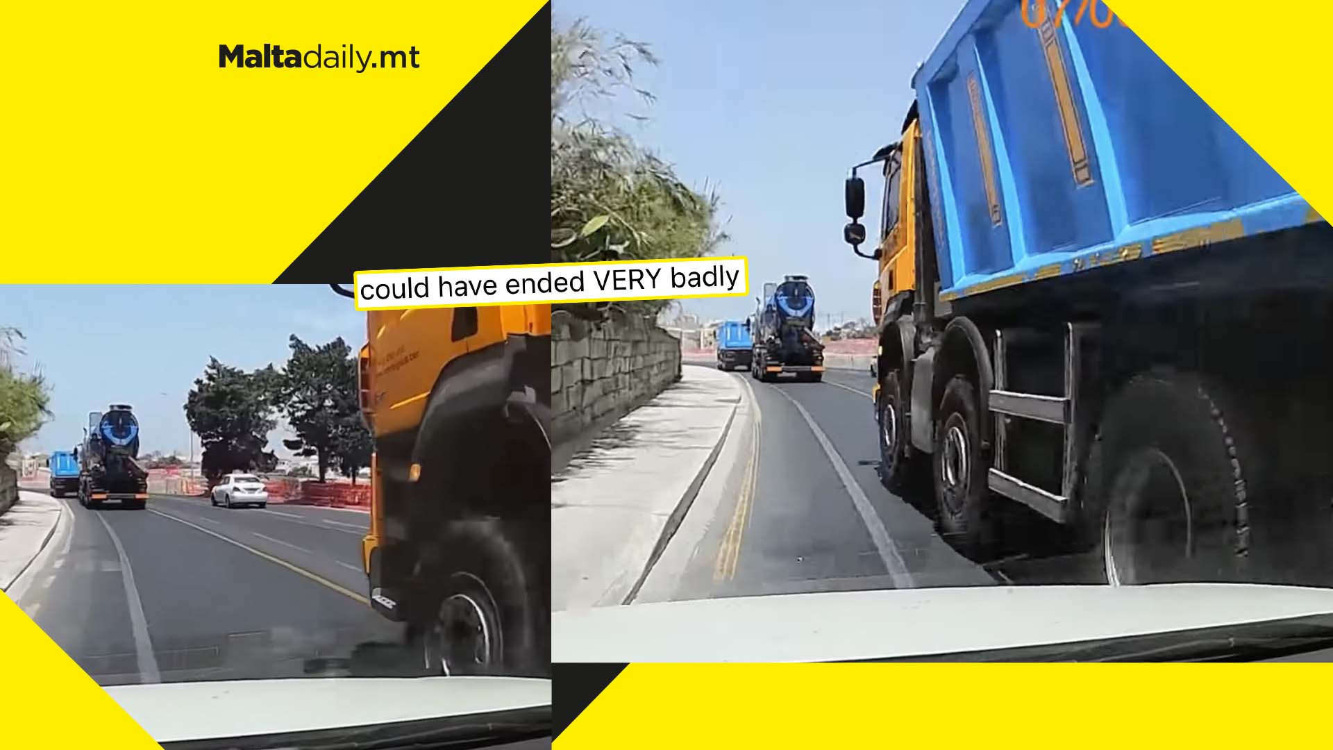 WATCH: Driver in danger after truck forces car off road in Luqa