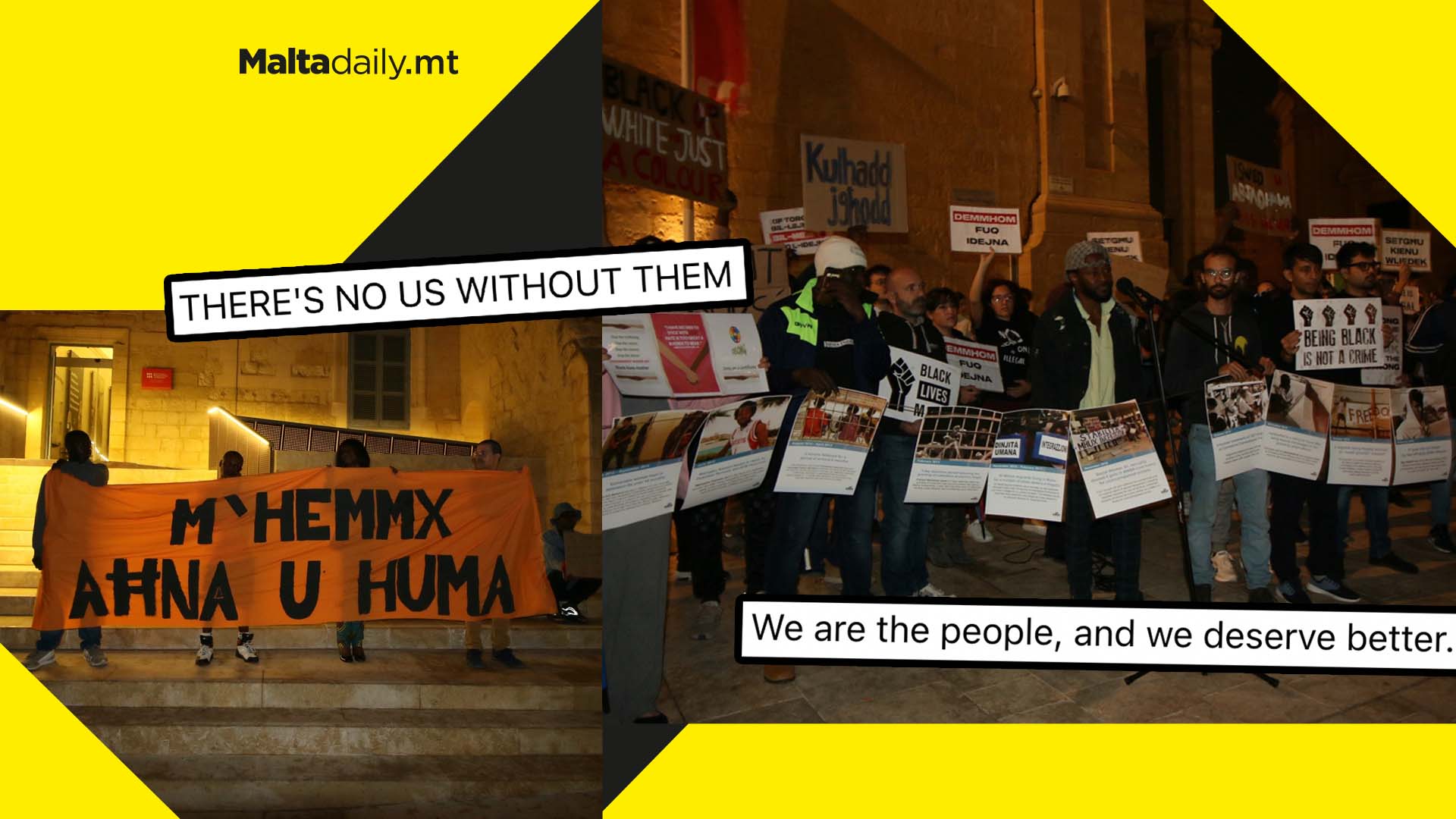 “There’s no us without without them”; activists & immigrants protest racism & violence in Malta