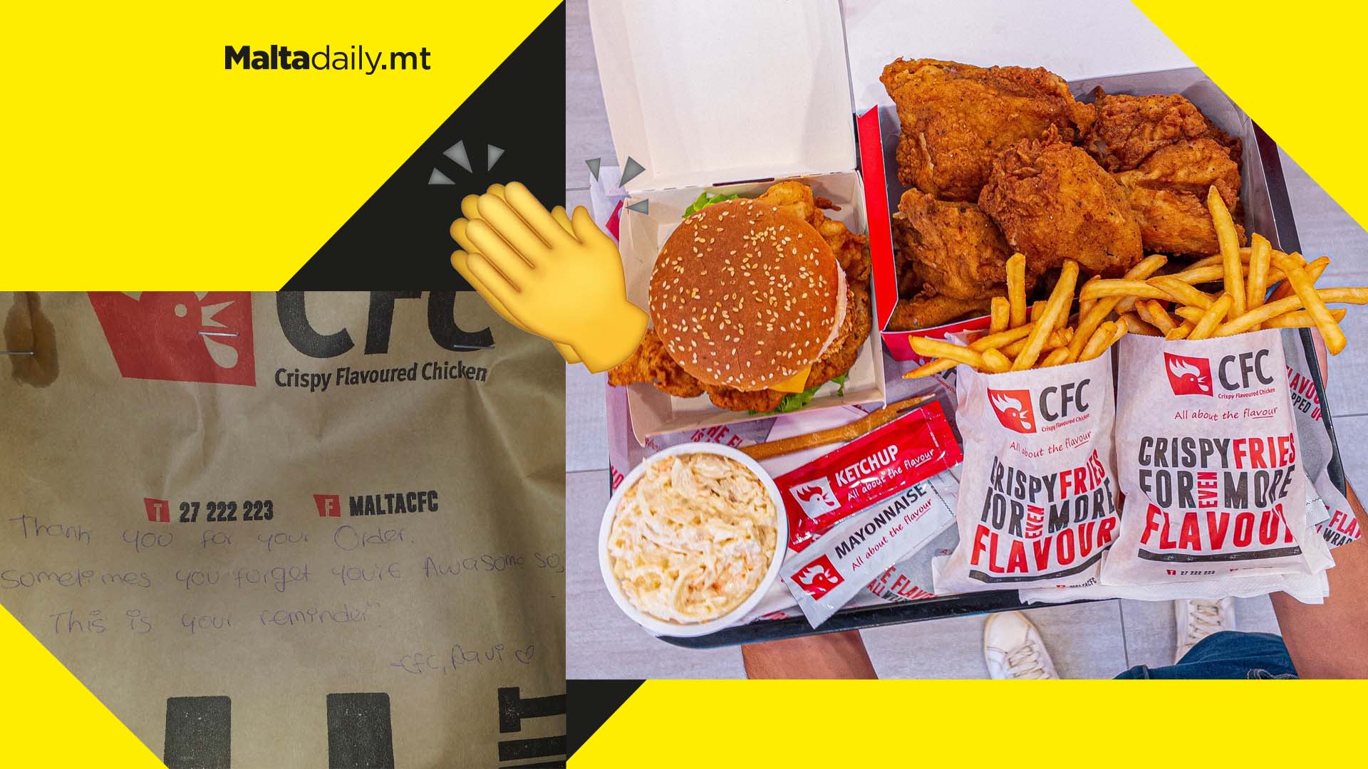 CFC employee praised for writing motivational quotes on people’s chicken orders