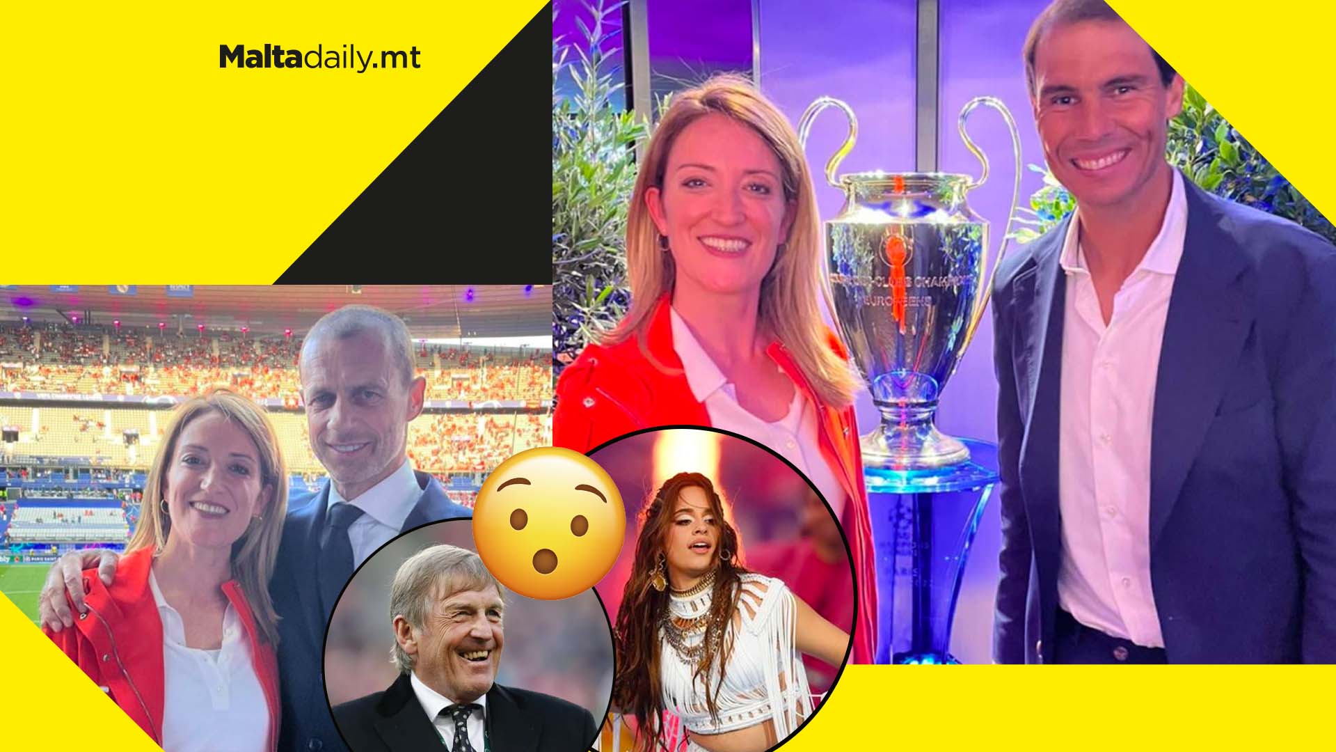 Roberta Metsola enjoys UCL final with UEFA president Aleksander Čeferin and Rafael Nadal