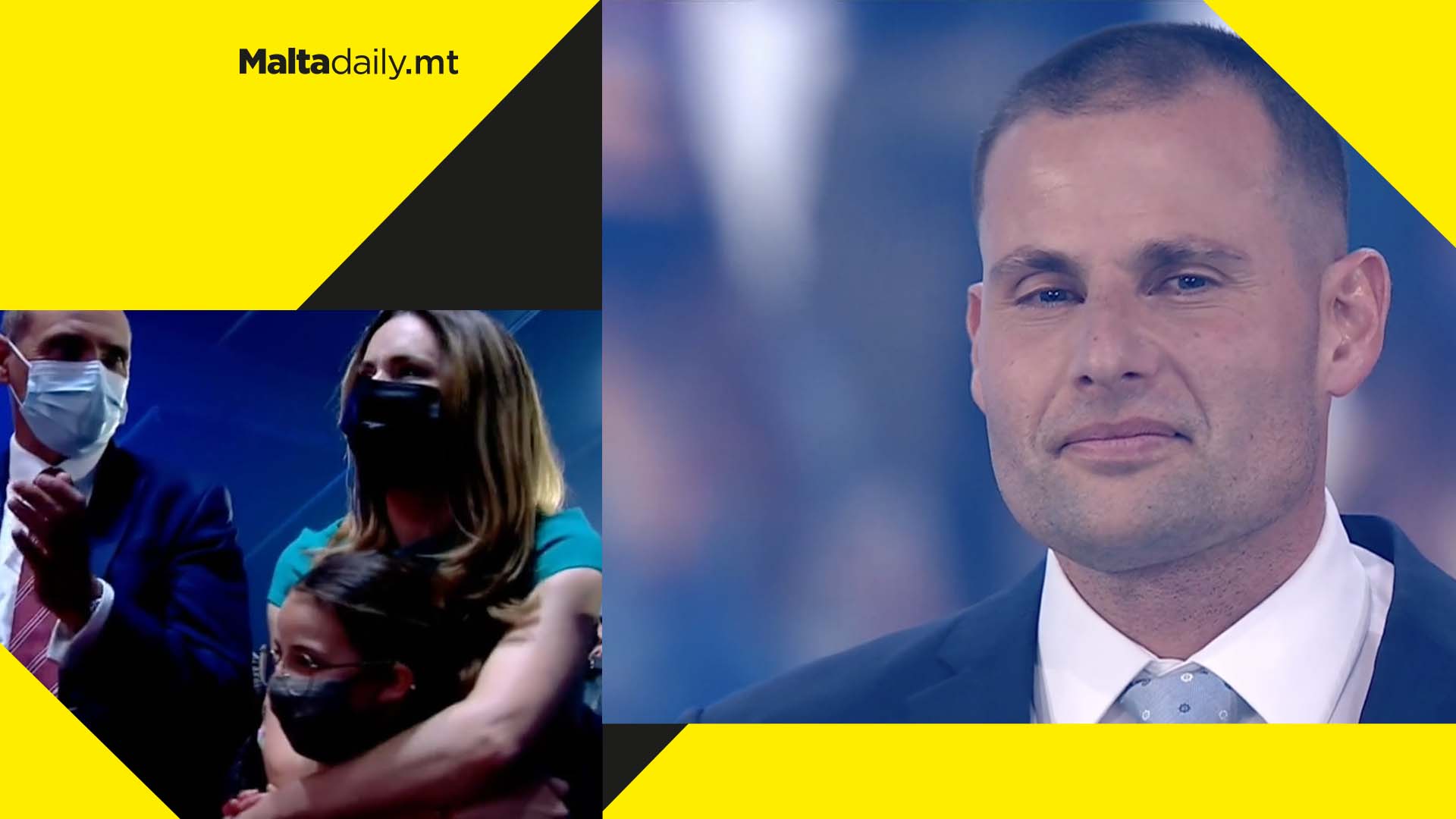 Robert Abela sheds tear on stage as he thanks Lydia and Giorgia Mae during emotional speech