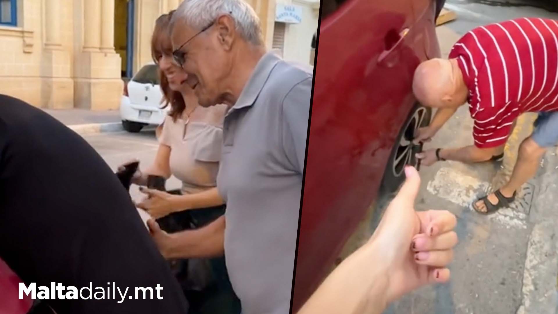 Group Of Locals Help Two Women Change Tyre