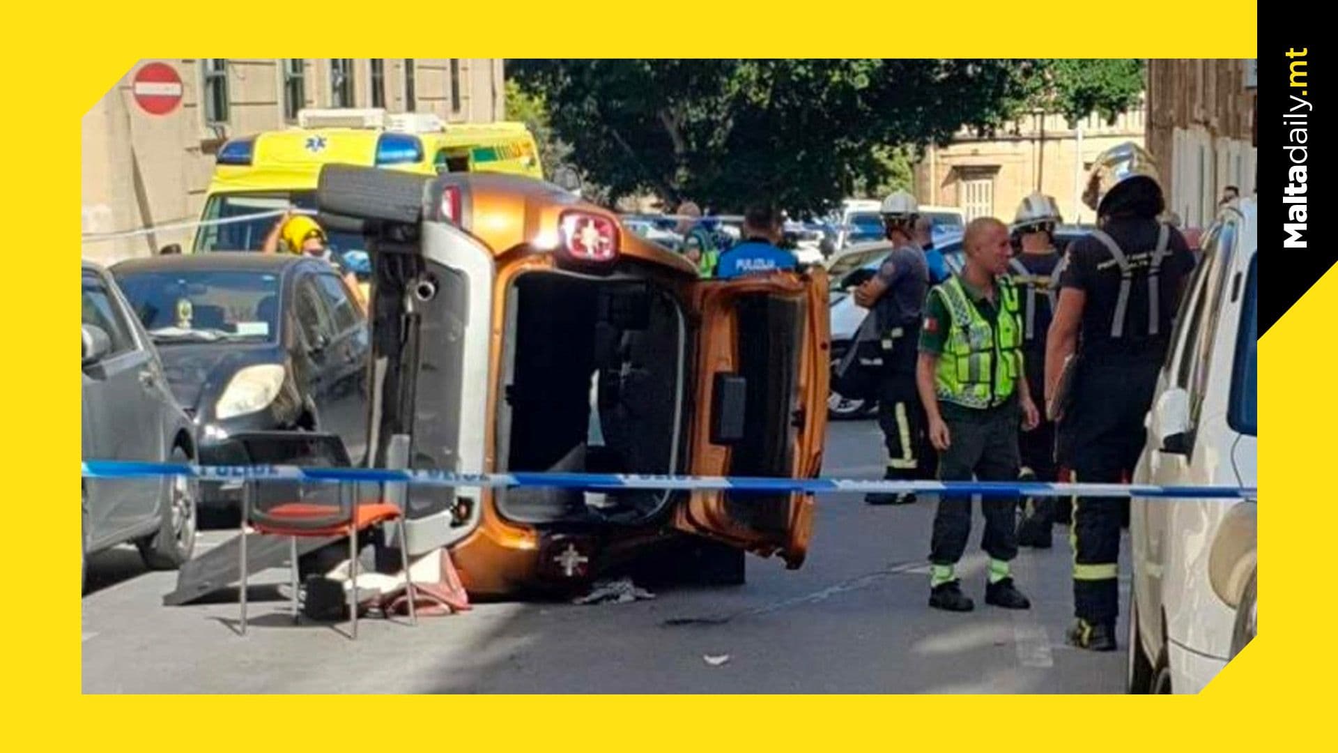 Shocking Scene in Floriana as Car Overturns in Narrow Road