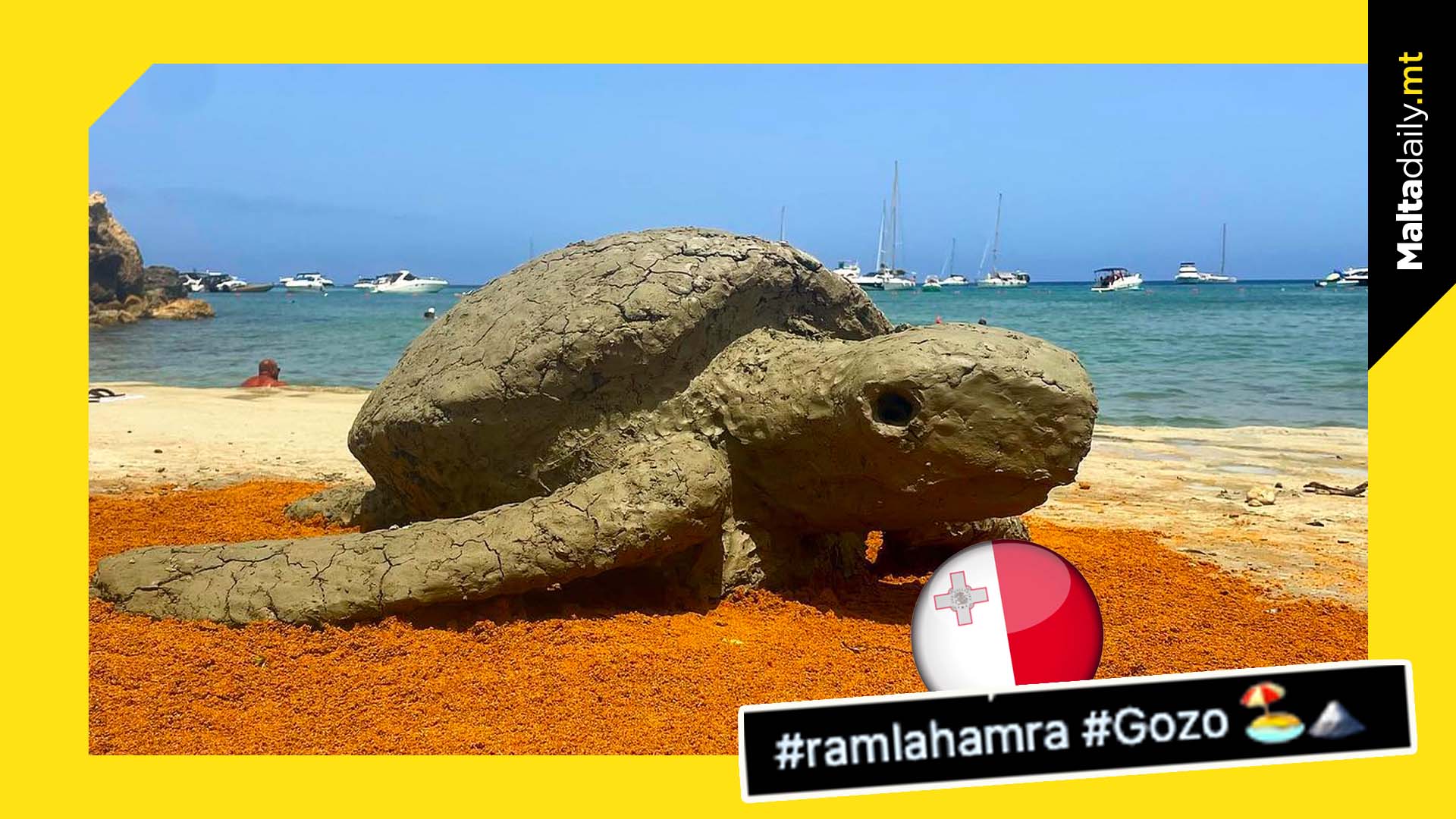Local Artist Creates Life Size Turtle Model With Gozo Beach Clay