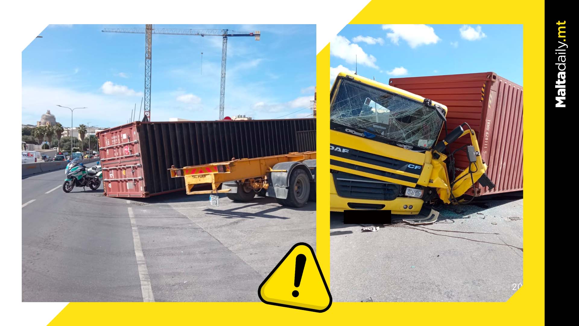 Container falls off trailer in Qormi causing massive traffic jam