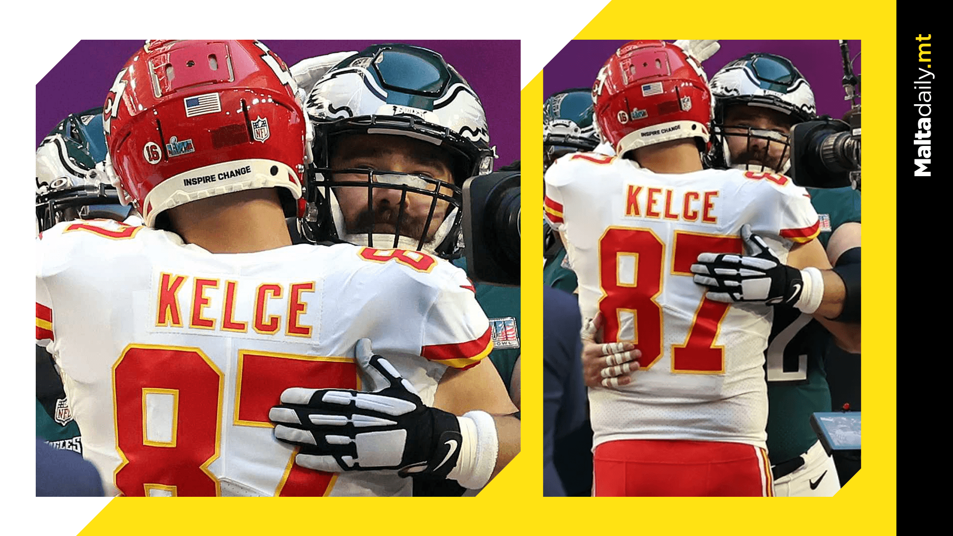Kelce brothers share hug after playing against each other