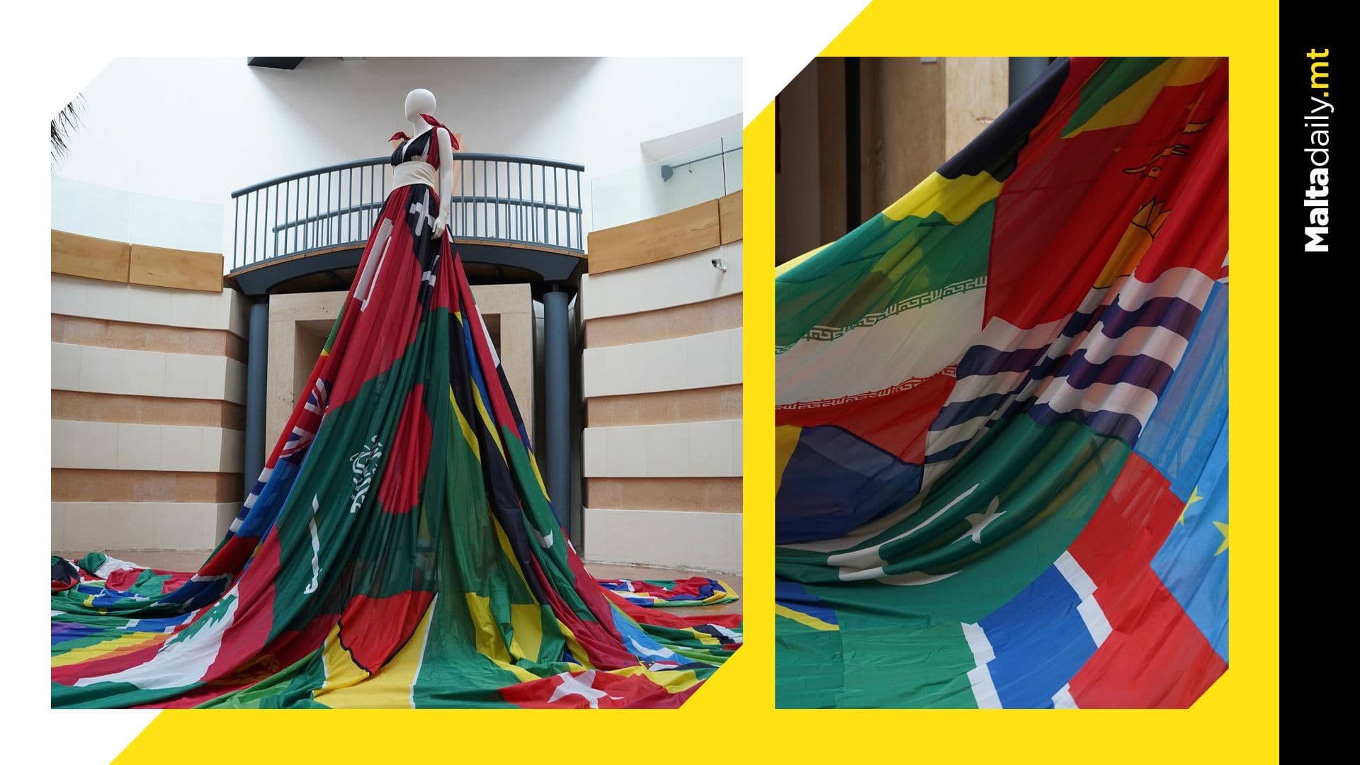 Amsterdam Rainbow Dress With Flags of Nations Where Being LGBTIQ+ is Illegal On Display in Valletta