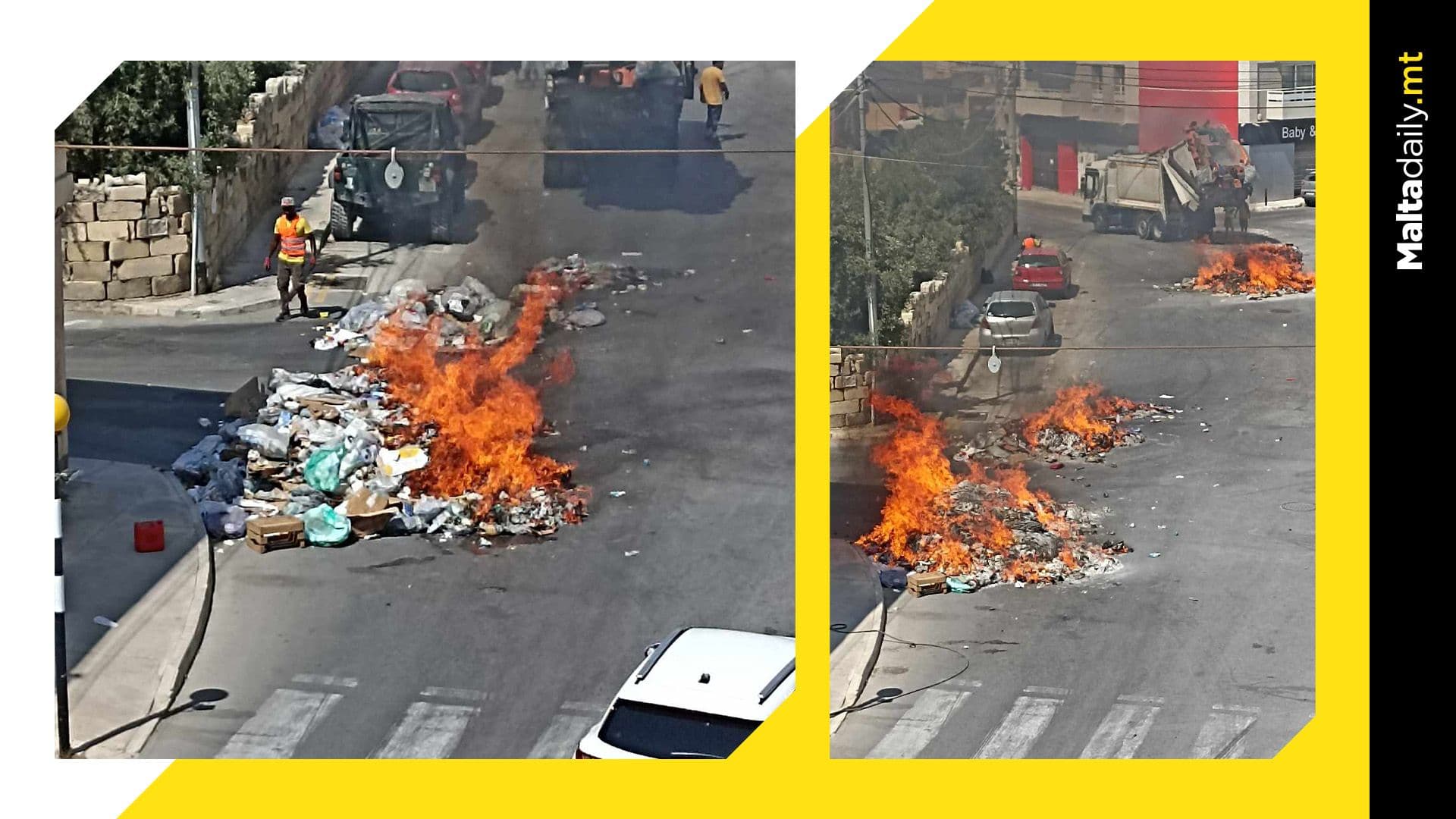 Tarxien Road Set Ablaze After 3 Separate Garbage Fires Dumped From Truck