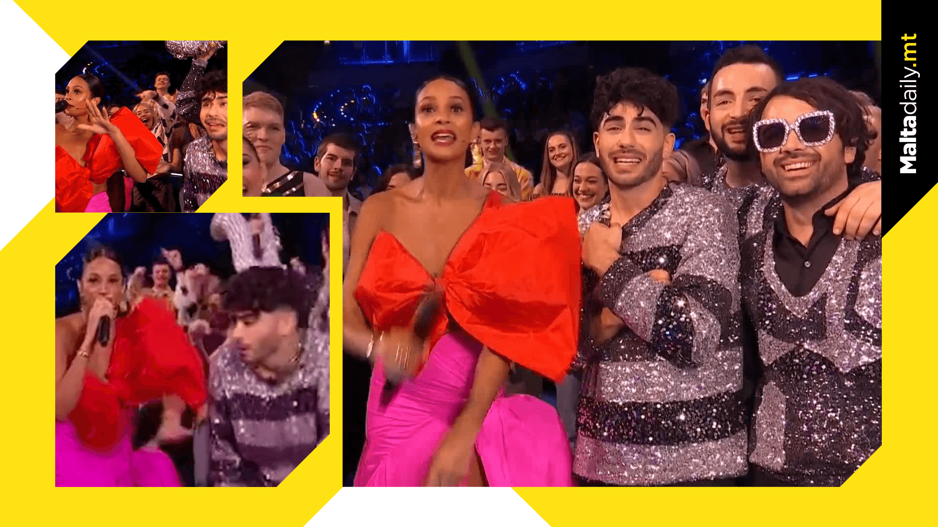 The Busker alongside Eurovision host Alesha Dixon as she raps about concert