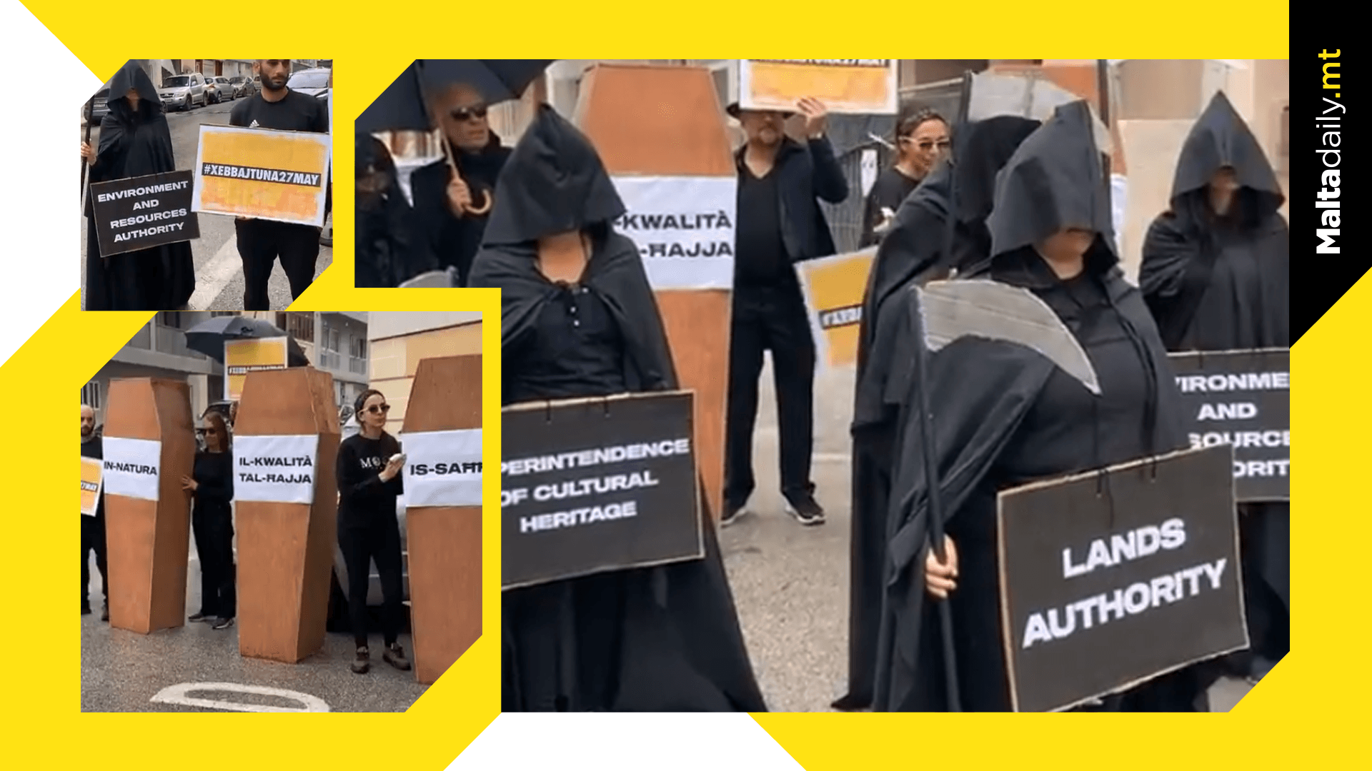 Activists dress as Grim Reapers in front of Malta Developer’s Association