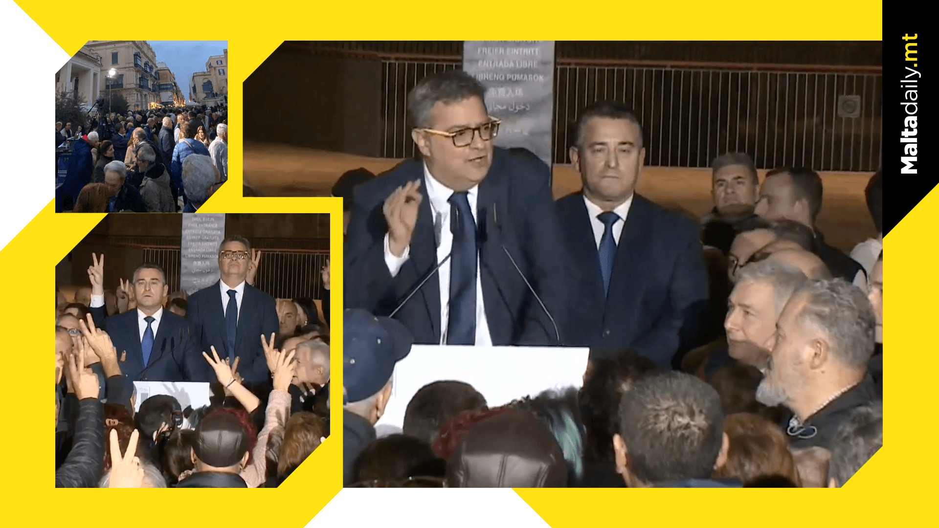 Adrian Delia and Bernard Grech address protest in front of parliament