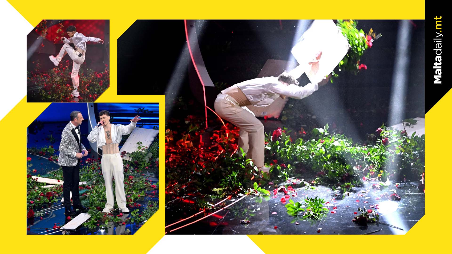 Italian singer Blanco destroys props on San Remo stage