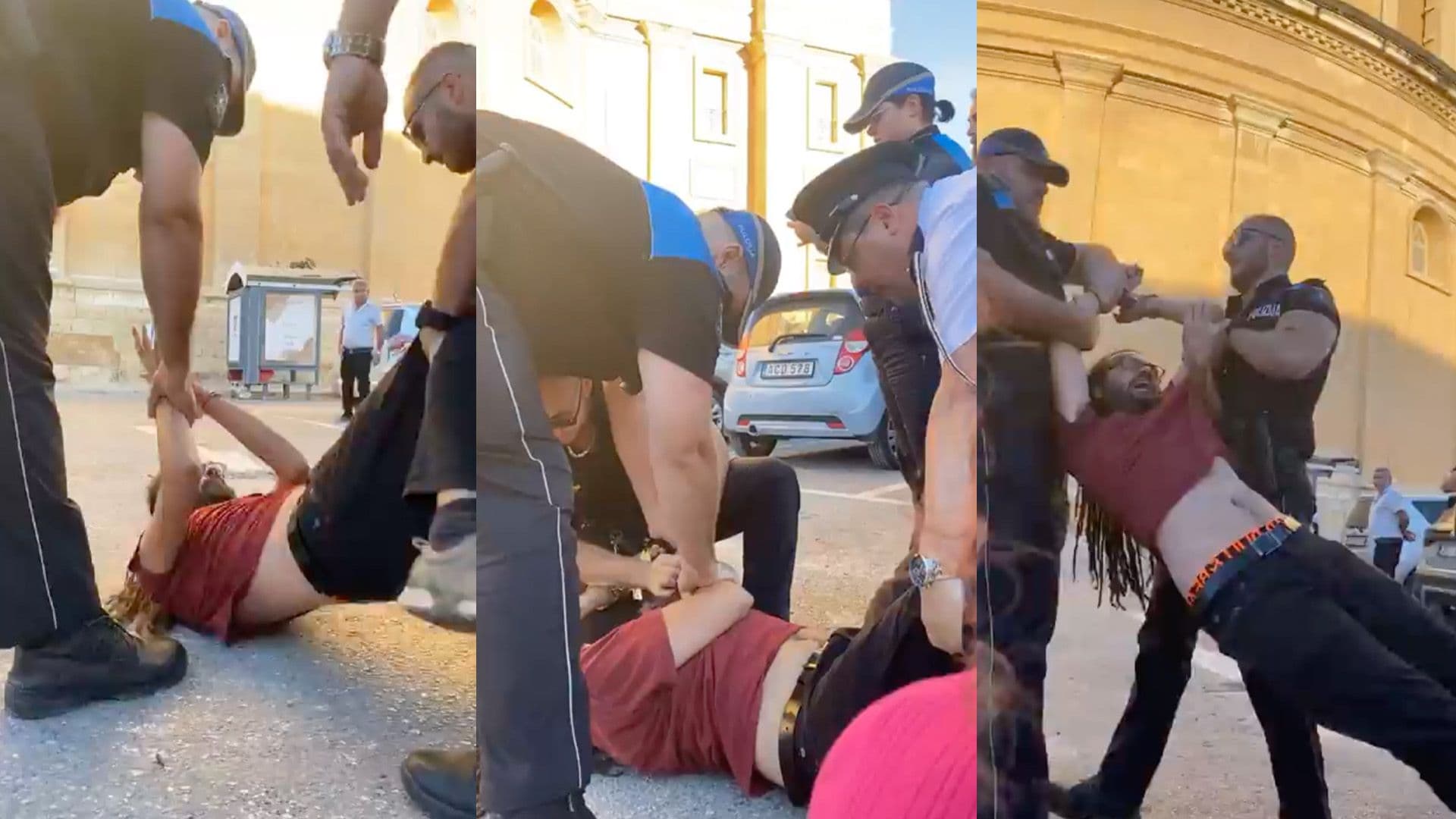 Police Handcuff Moviment Graffitti’s Andre Callus During Mosta Tree Protest