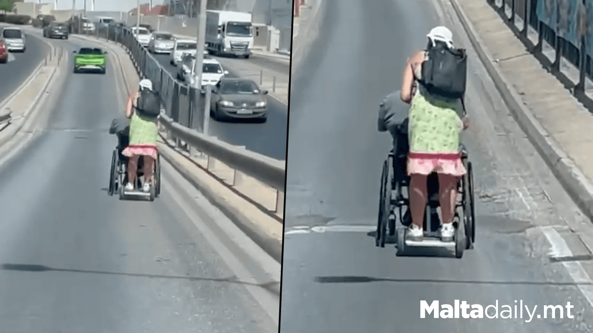 Person Rids On Back Of Wheelchair In Traffic…