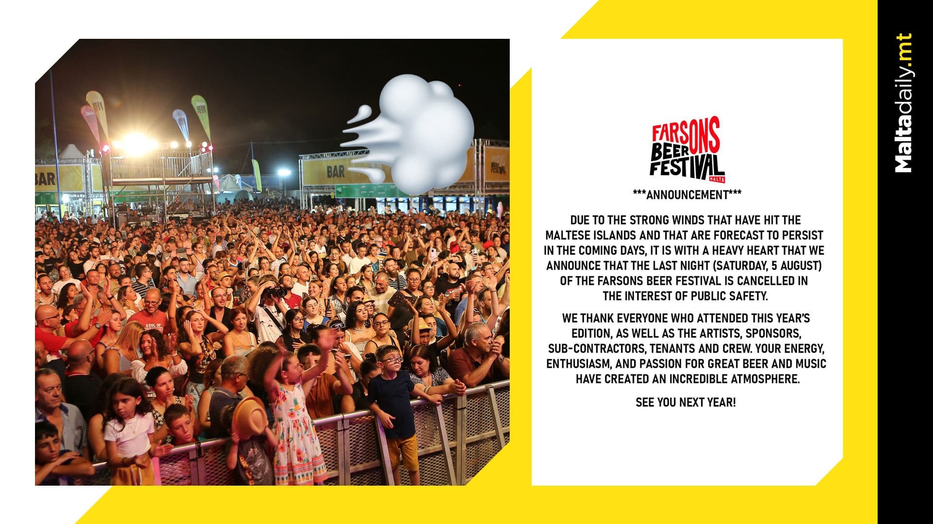 Farsons Beer Festival Closing Night Cancelled Due to Public Safety