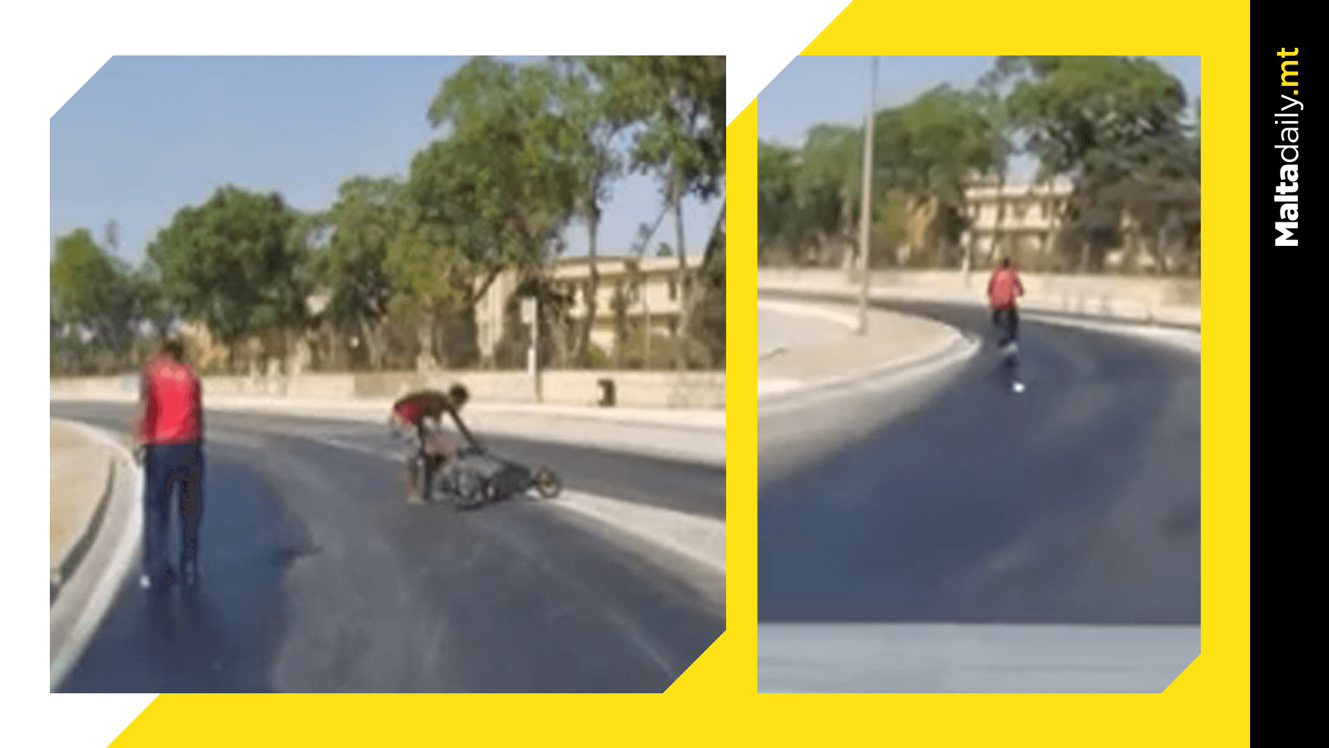 Man helps scooter driver who falls off vehicle