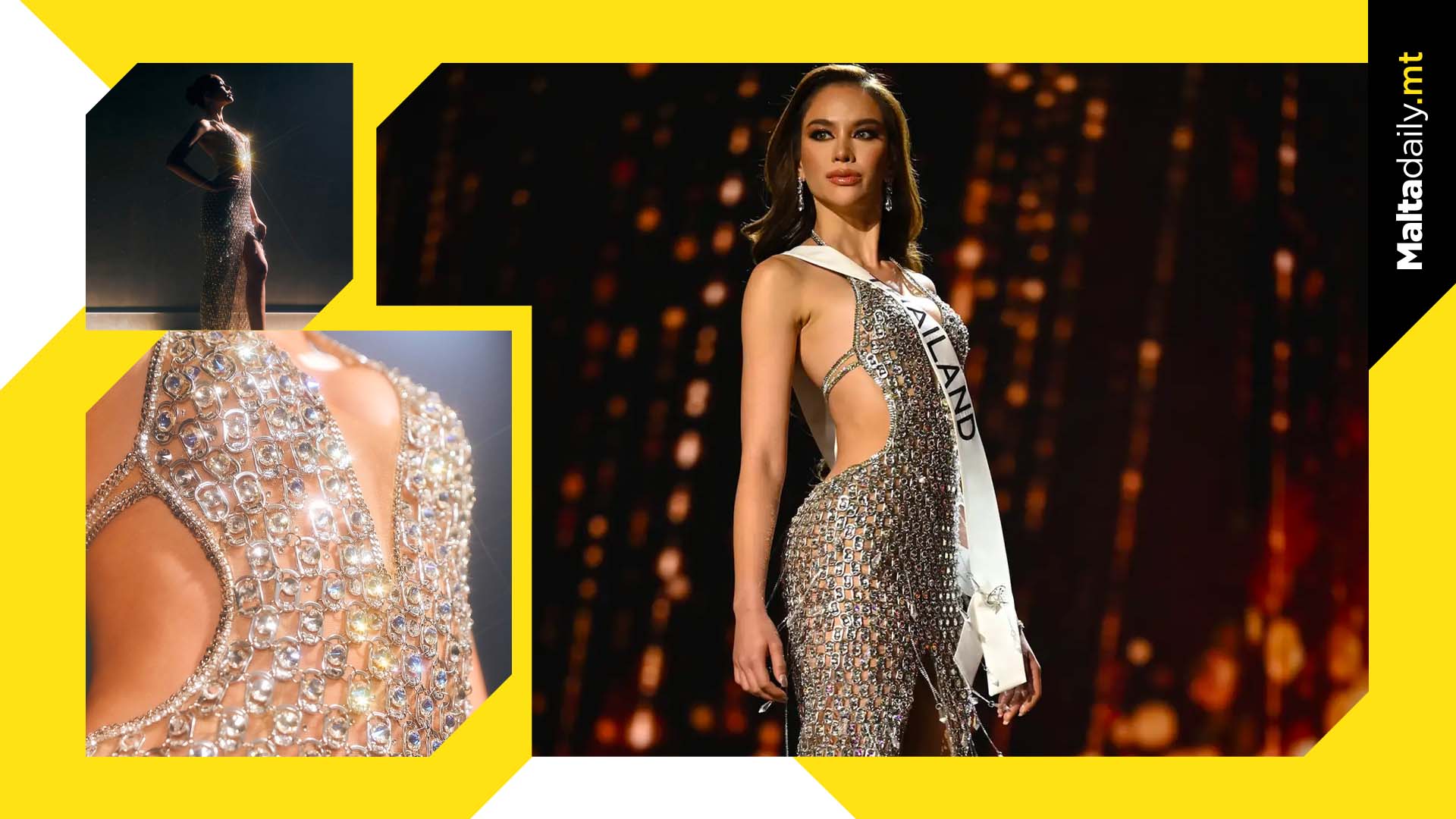 Miss Thailand honours garbage collector parents with soda tab dress