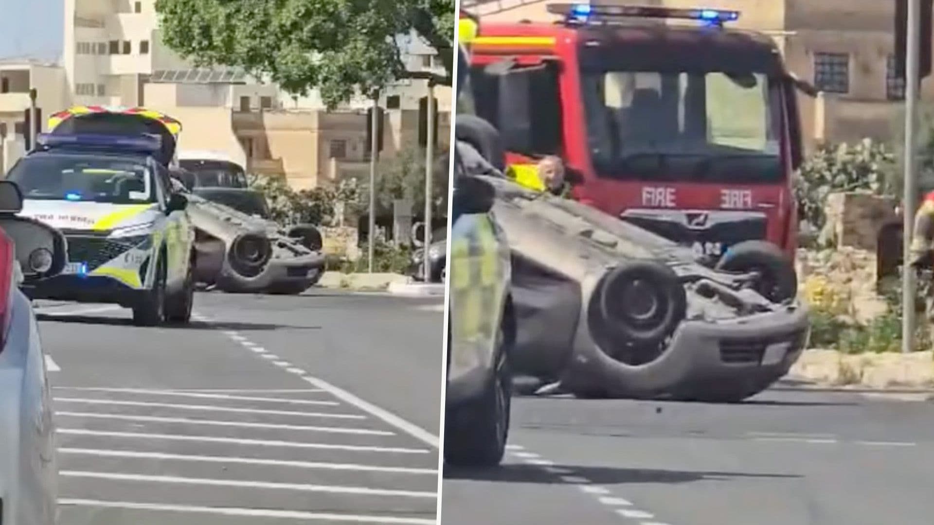 2 Year Old Boy & Woman Suffer Light Injuries After Car Overturns