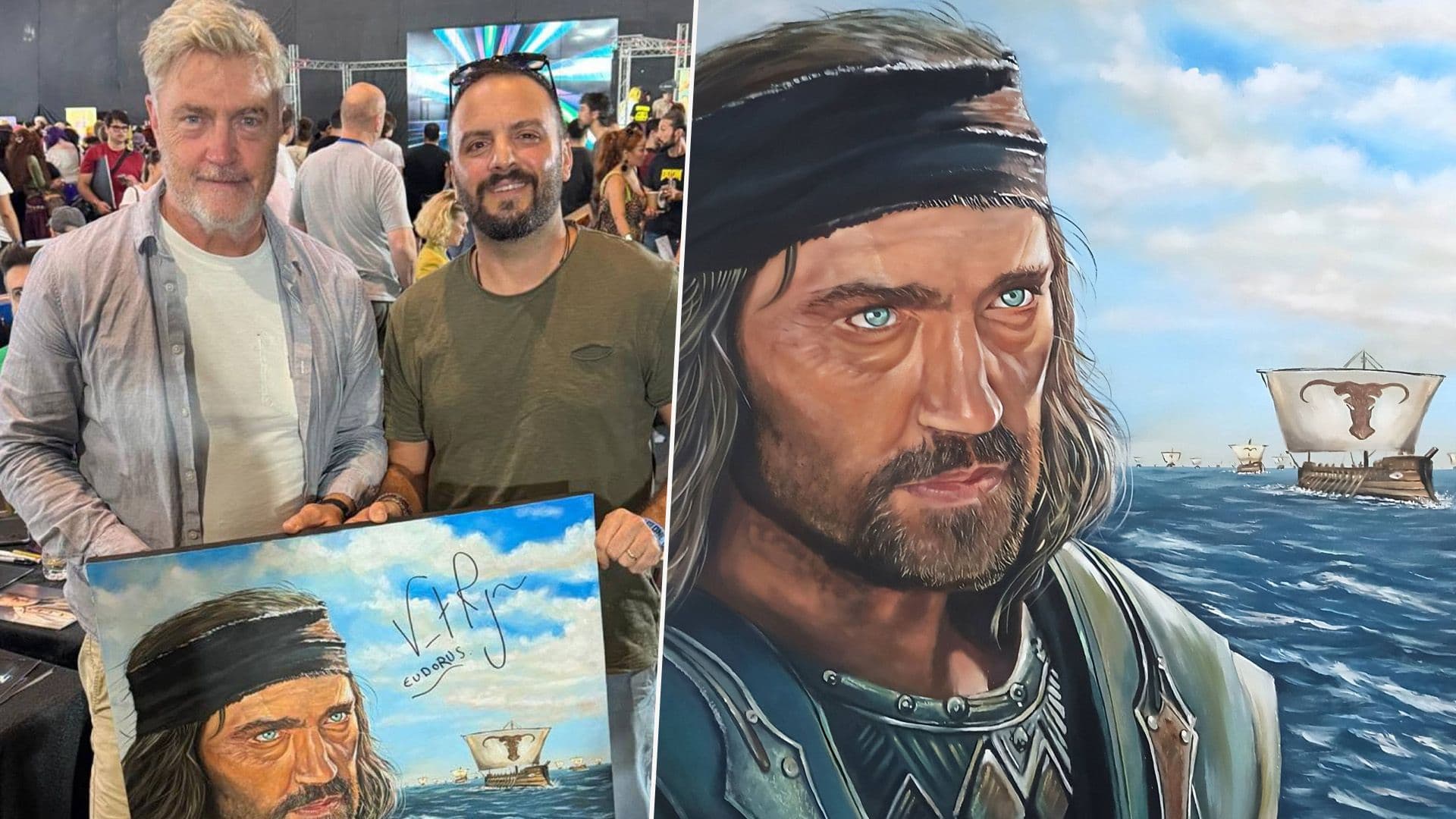 Troy Actor Vincent Regan Signs Local Artist’s Painting At Malta Comic Con