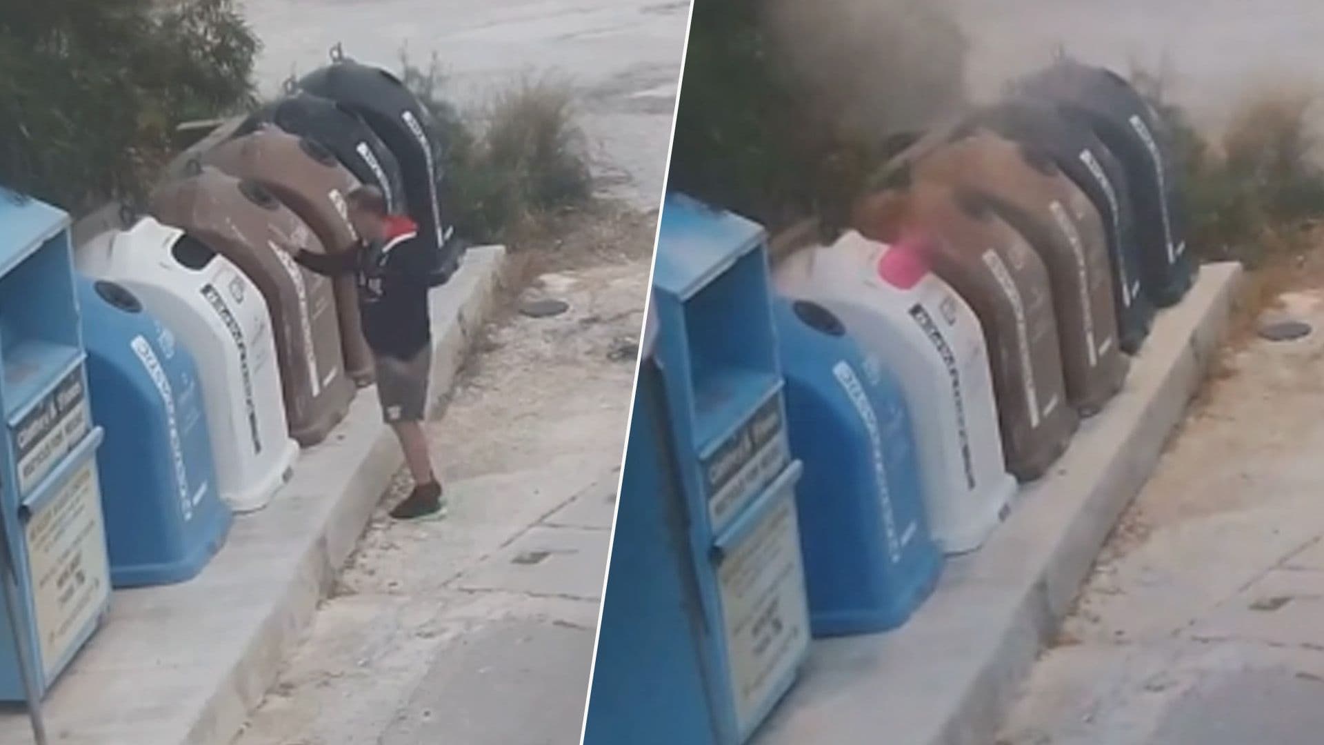 Paper Bin Catches Fire After Man Throws Cigarette Butt Inside