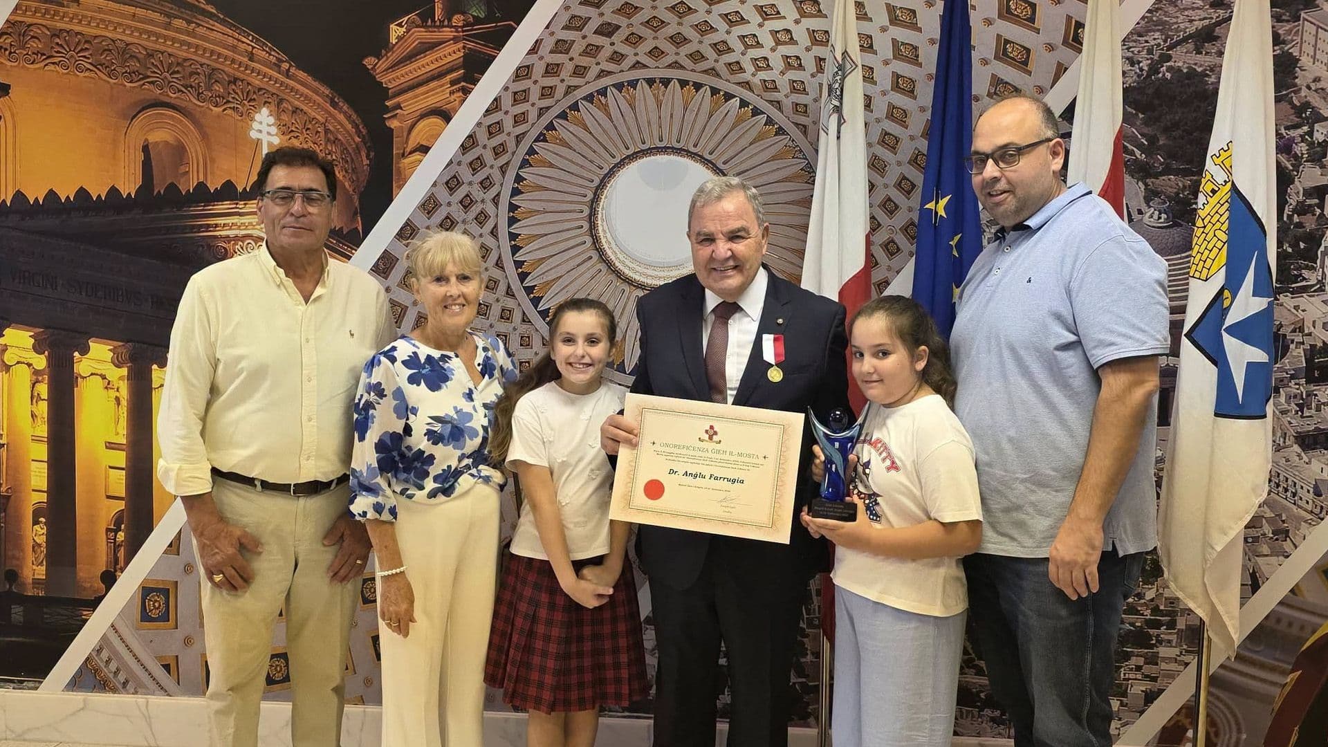 Mosta Council Awards ‘Ġieħ Il-Mosta’ Award To Former Speaker Anġlu Farrugia
