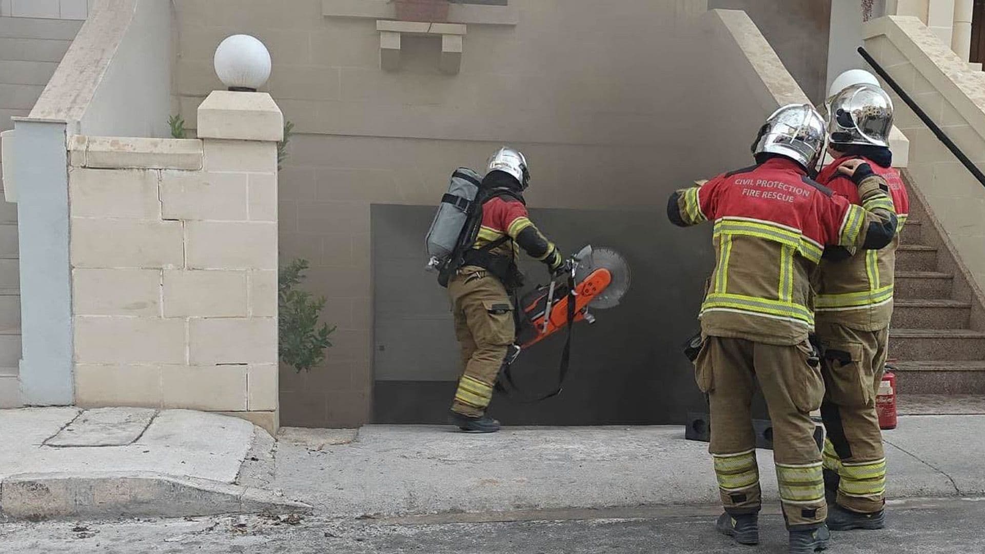 Civil Protection Cut Through Garage Door To Extinguish Fire In St Venera