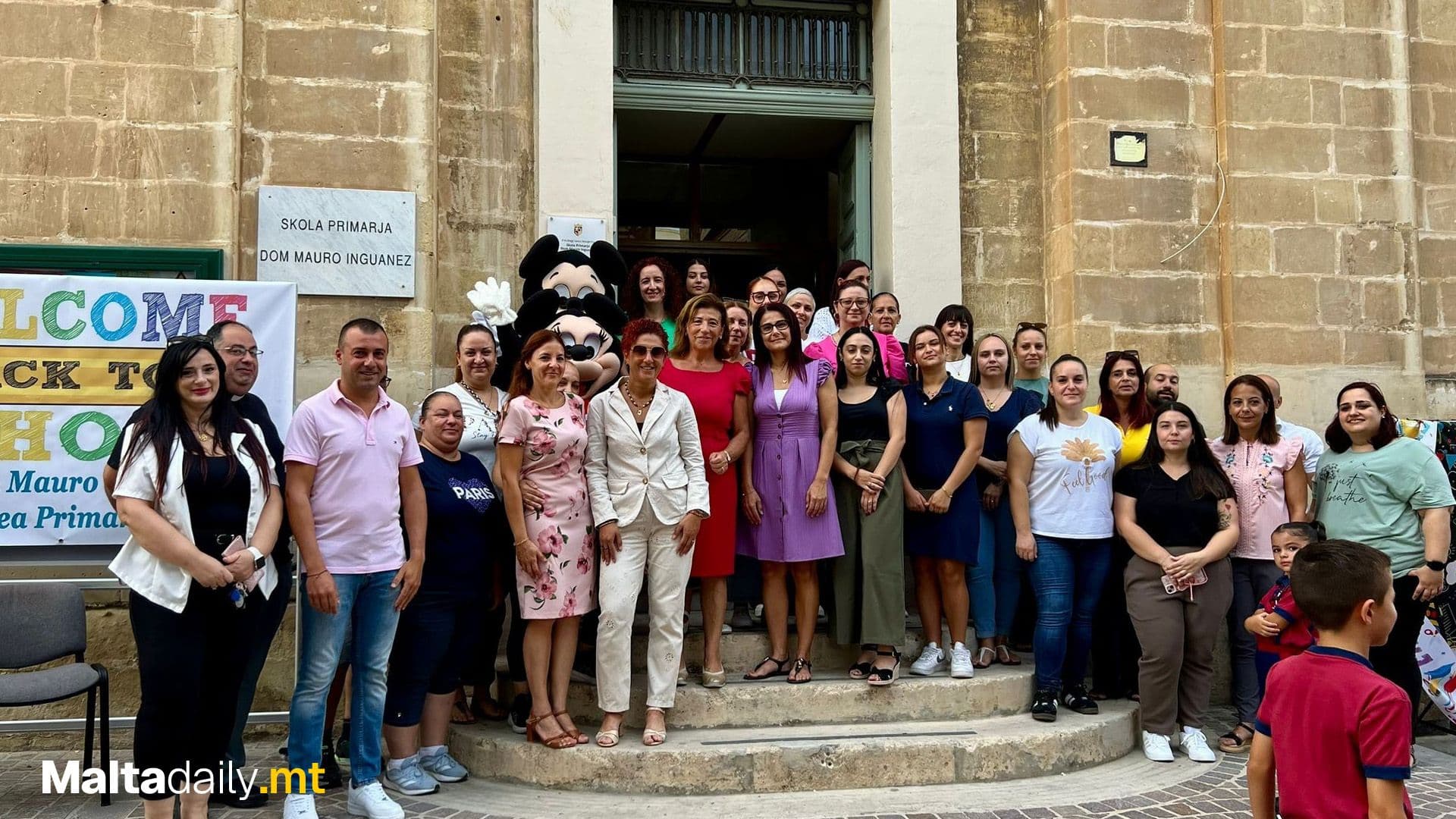 Students Welcomed By Band, Mickey & Minnie Mouse In Senglea