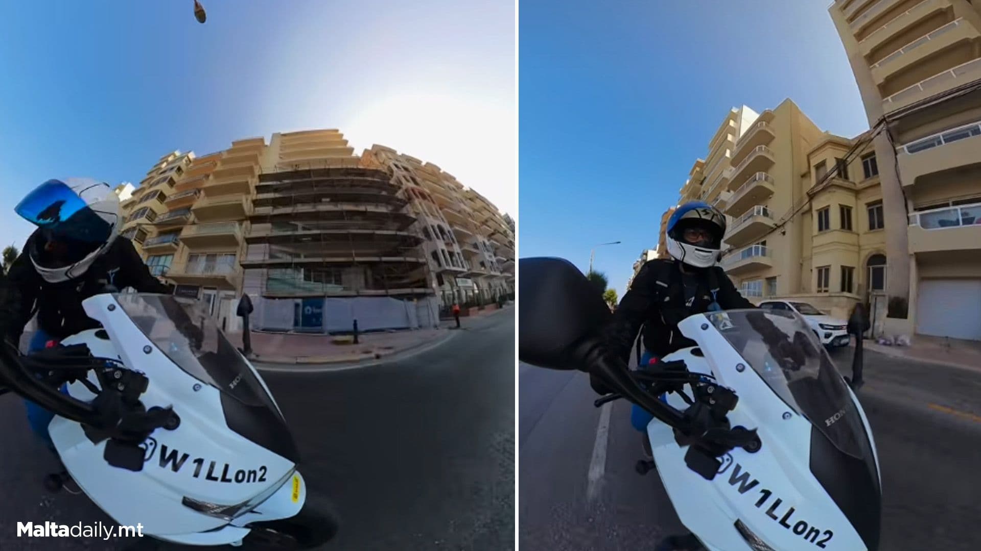 Motorcyclist Avoids Metal Rod Whilst Driving