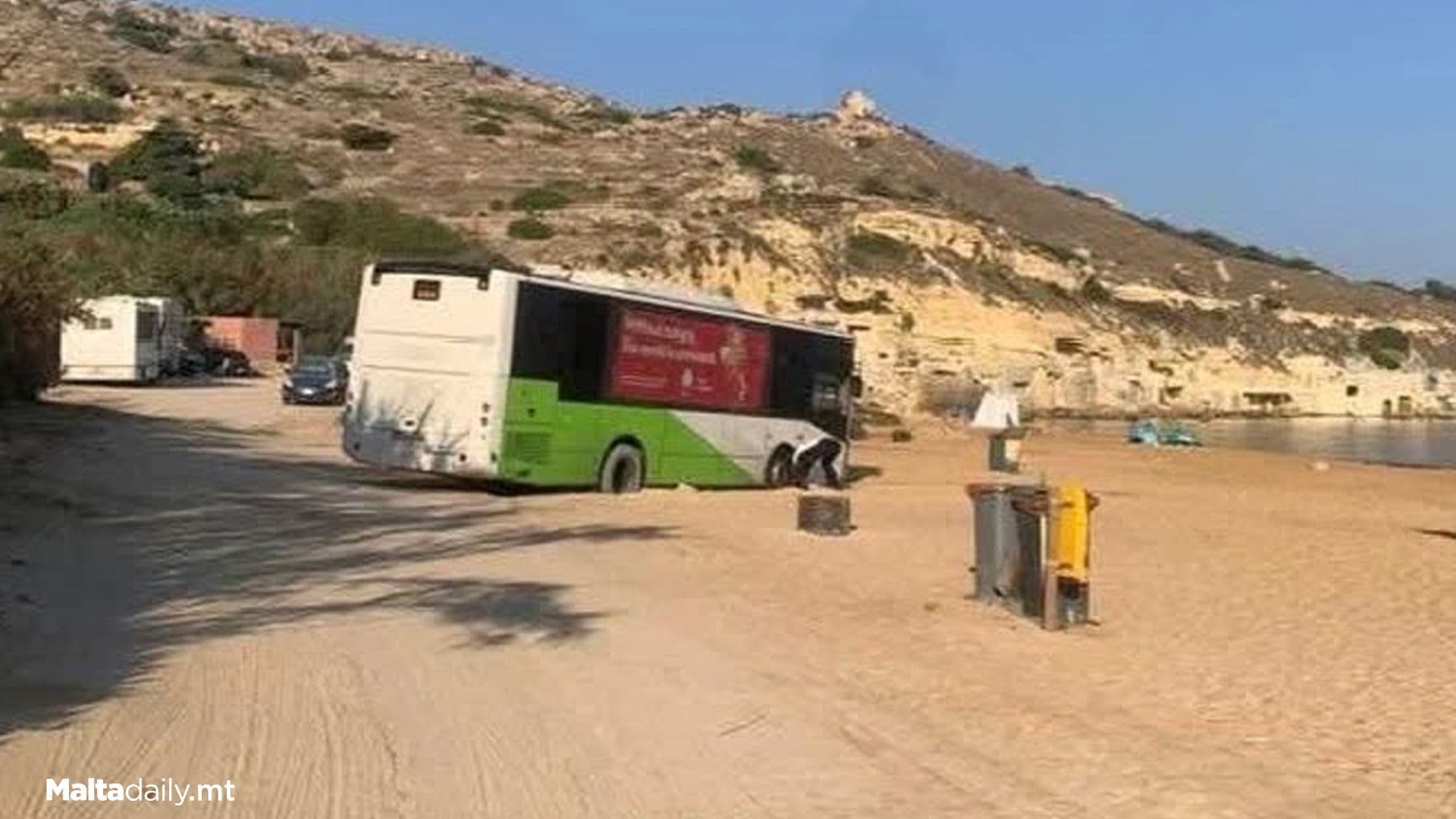 Bus Ends Up On Ġnejna Bay’s Sandy Beach