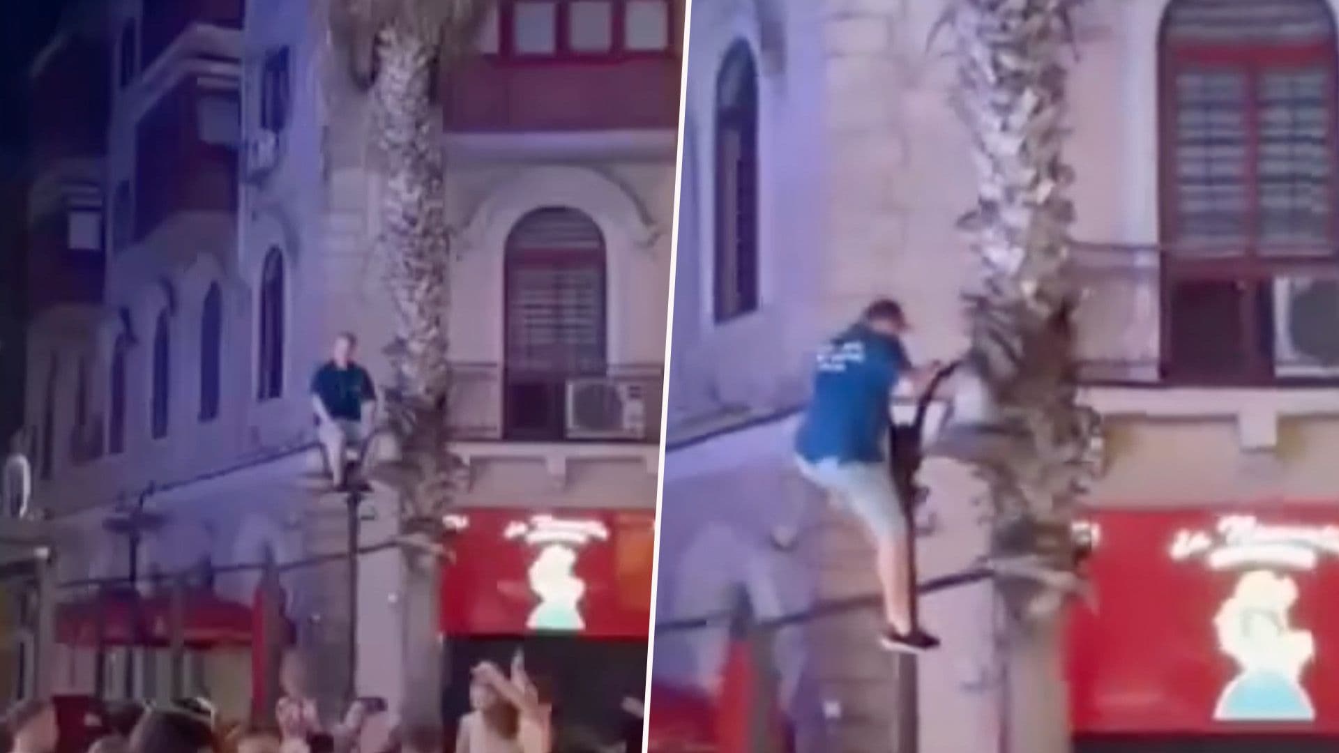 Man Climbs Lamp Post In Middle Of Paceville