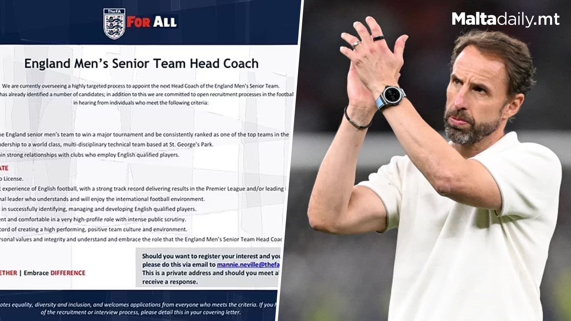 English FA Reveal Requirements Needed To Succeed Gareth Southgate